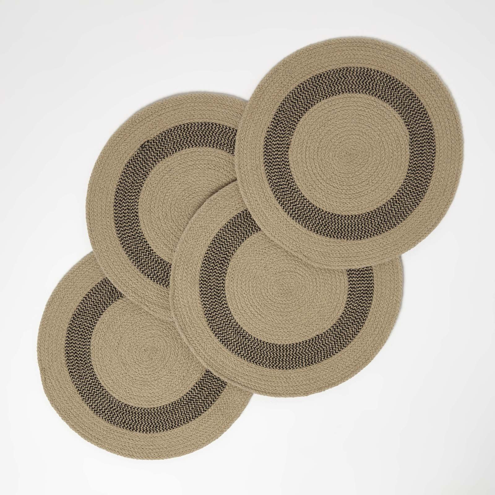 Homescapes Pack of 4 Cotton Round Woven Placemats - Linen