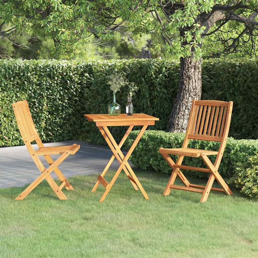 Walplus Solid Acacia Wood Folding Garden Dining Set - Natural Wood - 60 cm