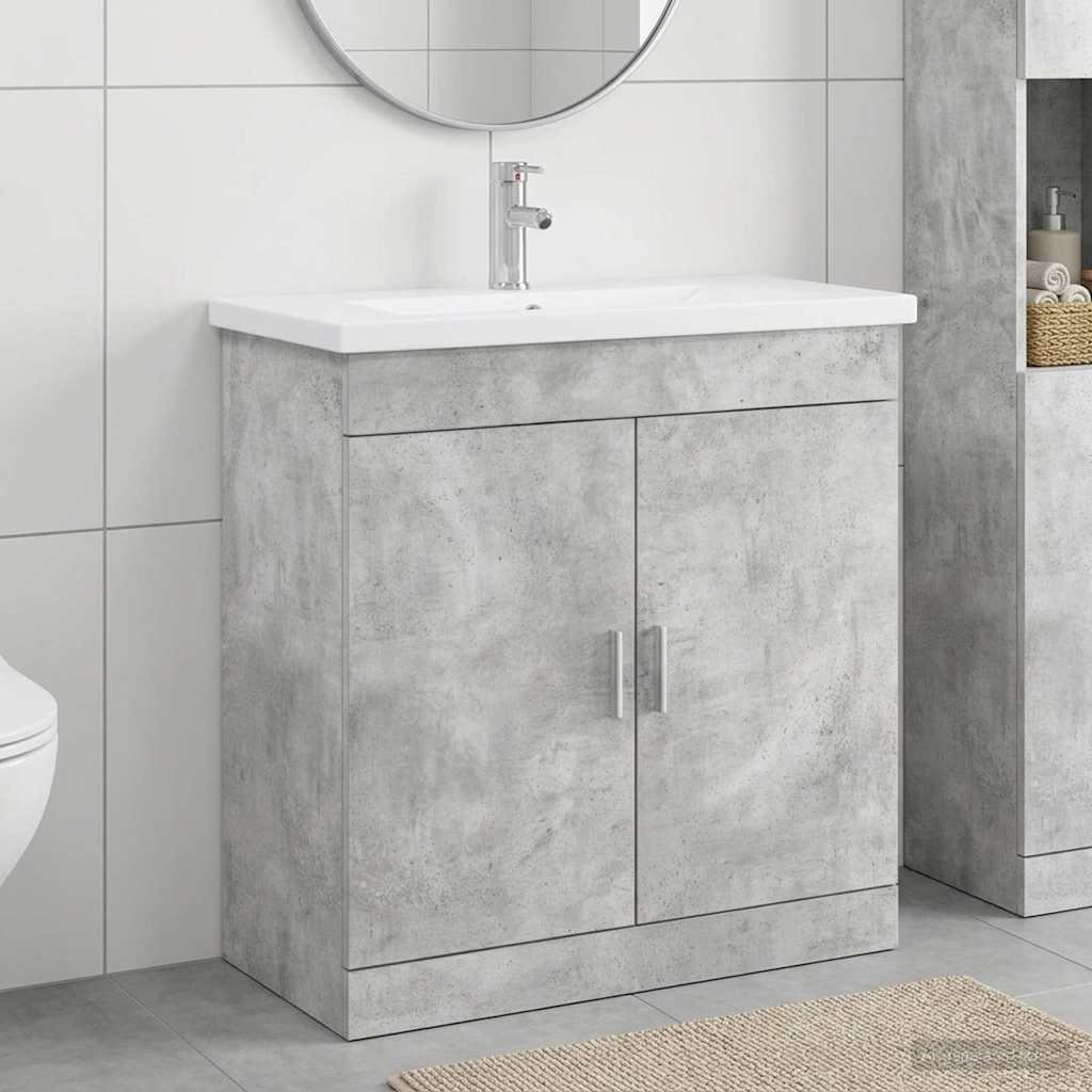 Walplus Engineered Wood Bathroom Set - Concrete Grey - 81 x 40 x 84.5 cm
