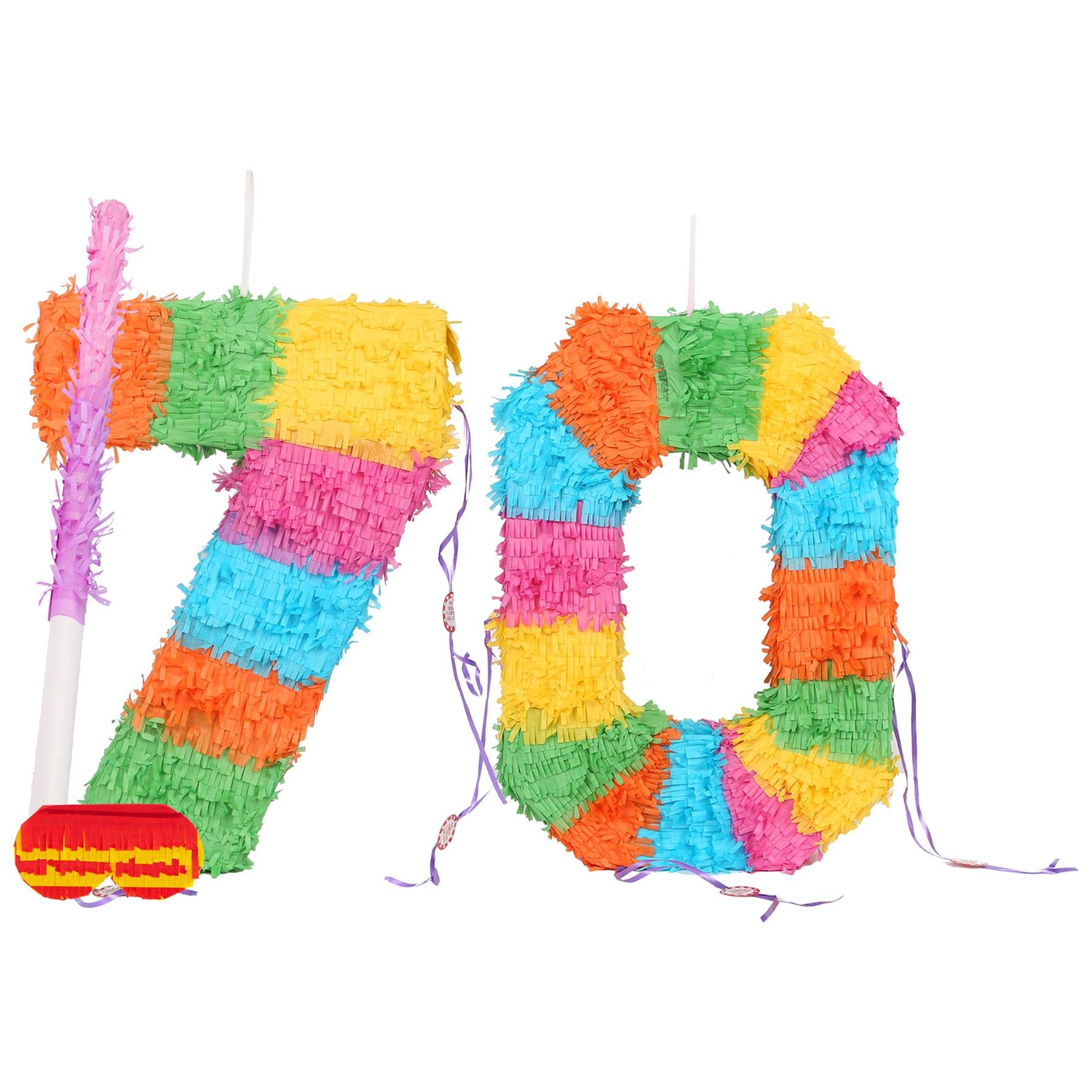 Fax Potato 70th Birthday Pinata Set with Stick & Blindfold - Pink Stick
