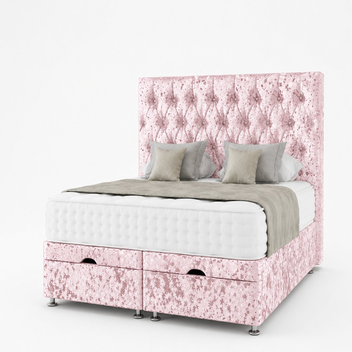 Comfy Deluxe Senna Crush Velvet 4ft6 Double End Lift Ottoman Bed Set - Pink