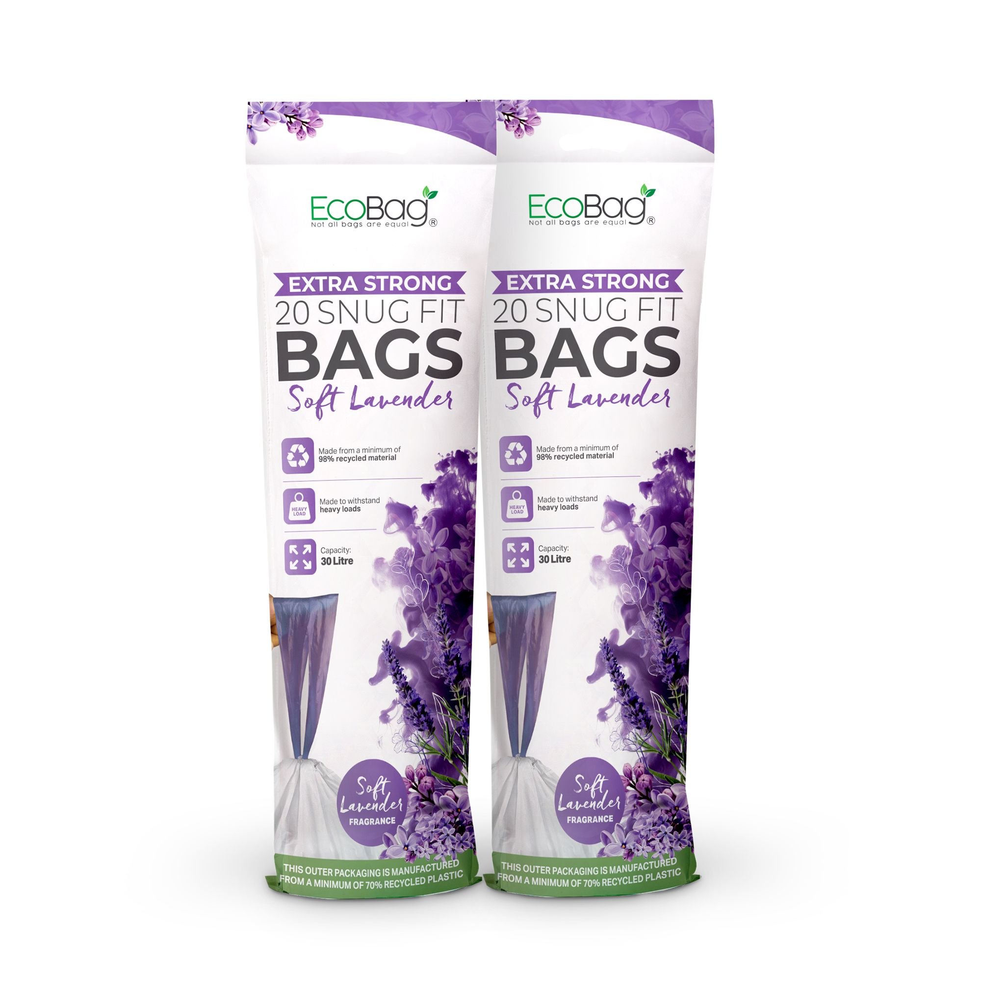 EcoBag 30L Lavender Scented Drawstring Kitchen Bin Liners - Pack of 40