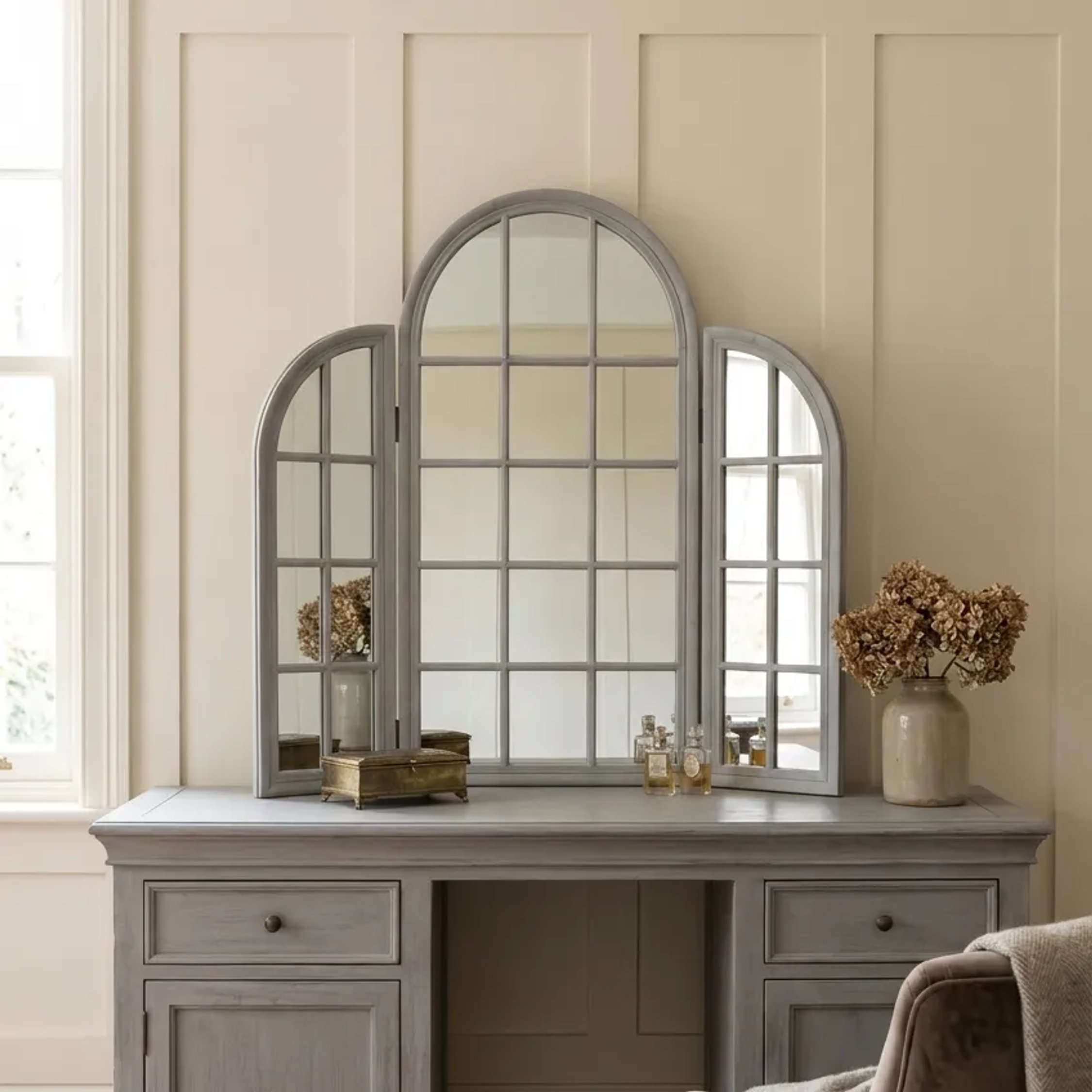 Orsina Fret Finish Dressing Table Mirror – Grey
