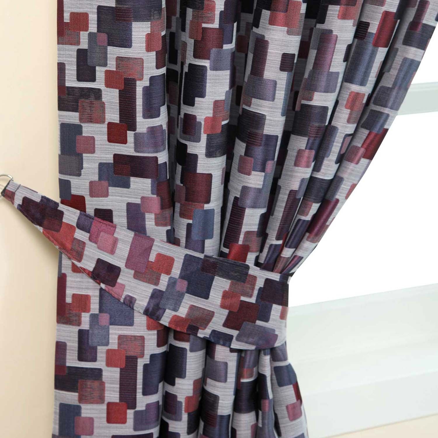 Homescapes Pack of 2 Abstract Jacquard Curtain Tie Backs – Red and Blue