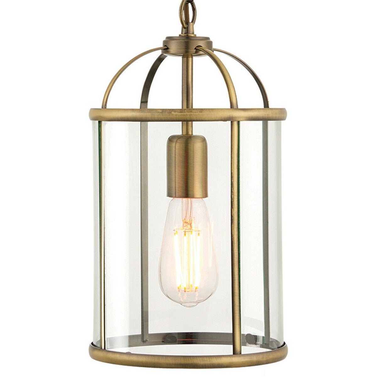 Loops Direct 37.7cm Diameter Steel and Glass Pendant Light - Antique Brass