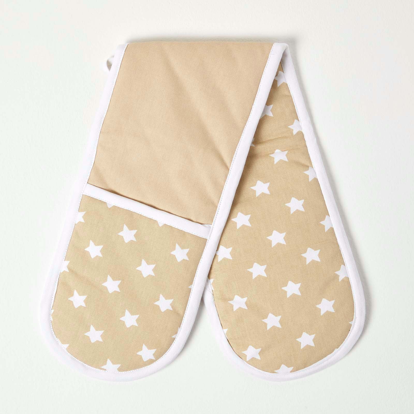 Homescapes Stars Cotton Double Oven Glove - Beige