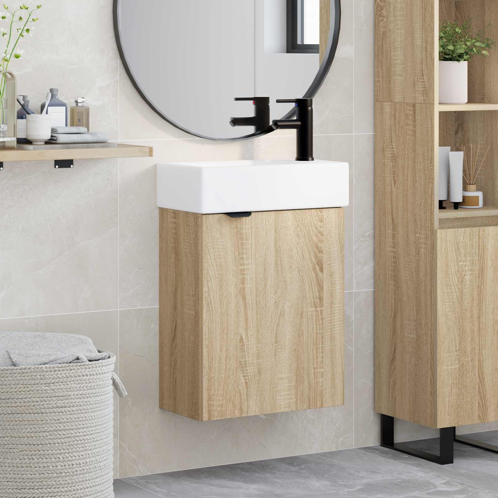 Walplus Engineered Wood Bathroom Wall-Mounted Cabinet- Light Oak