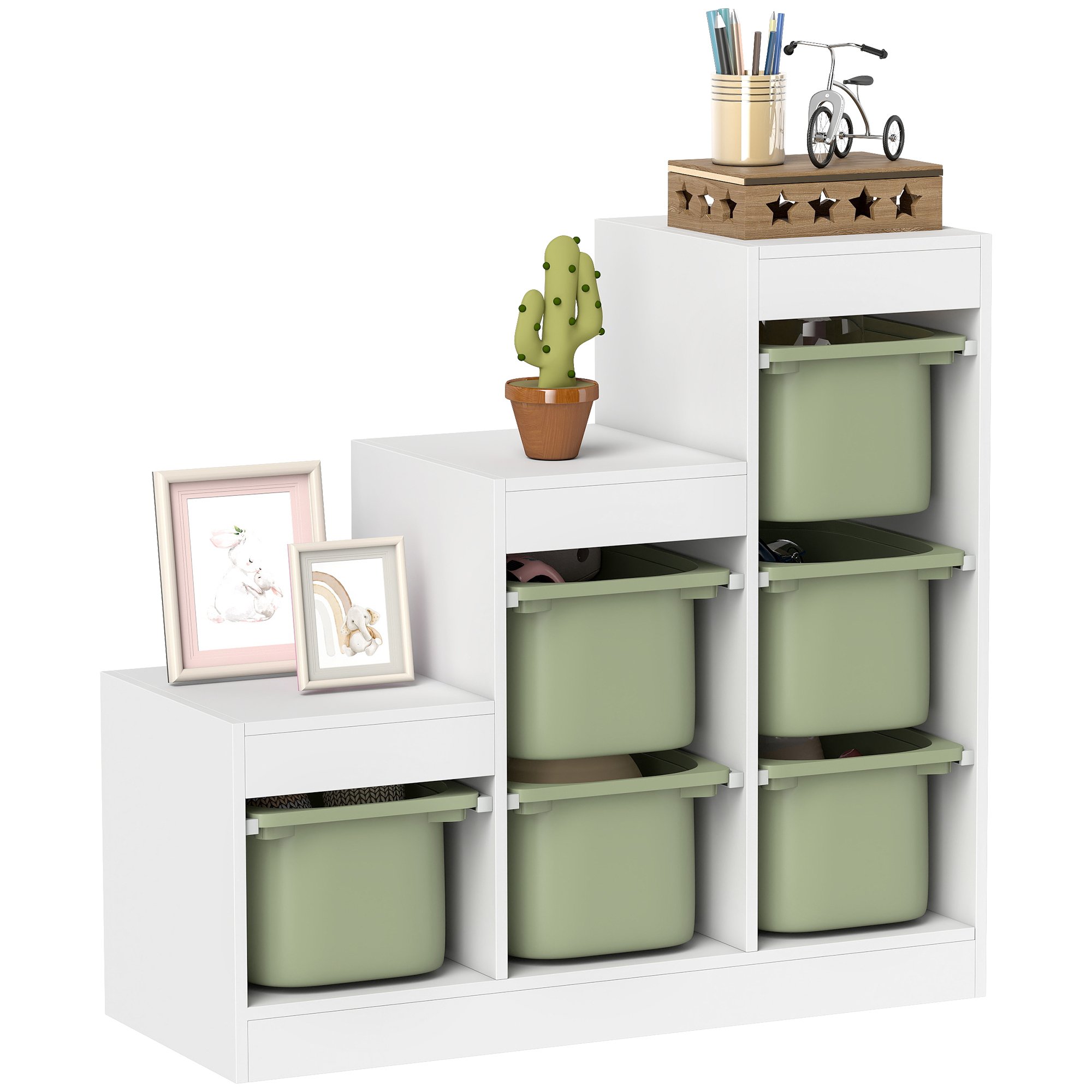 AIYAPLAY 3-Layer 6 Removable Bins Age 3 to 8 Toy Storage Organiser – Green
