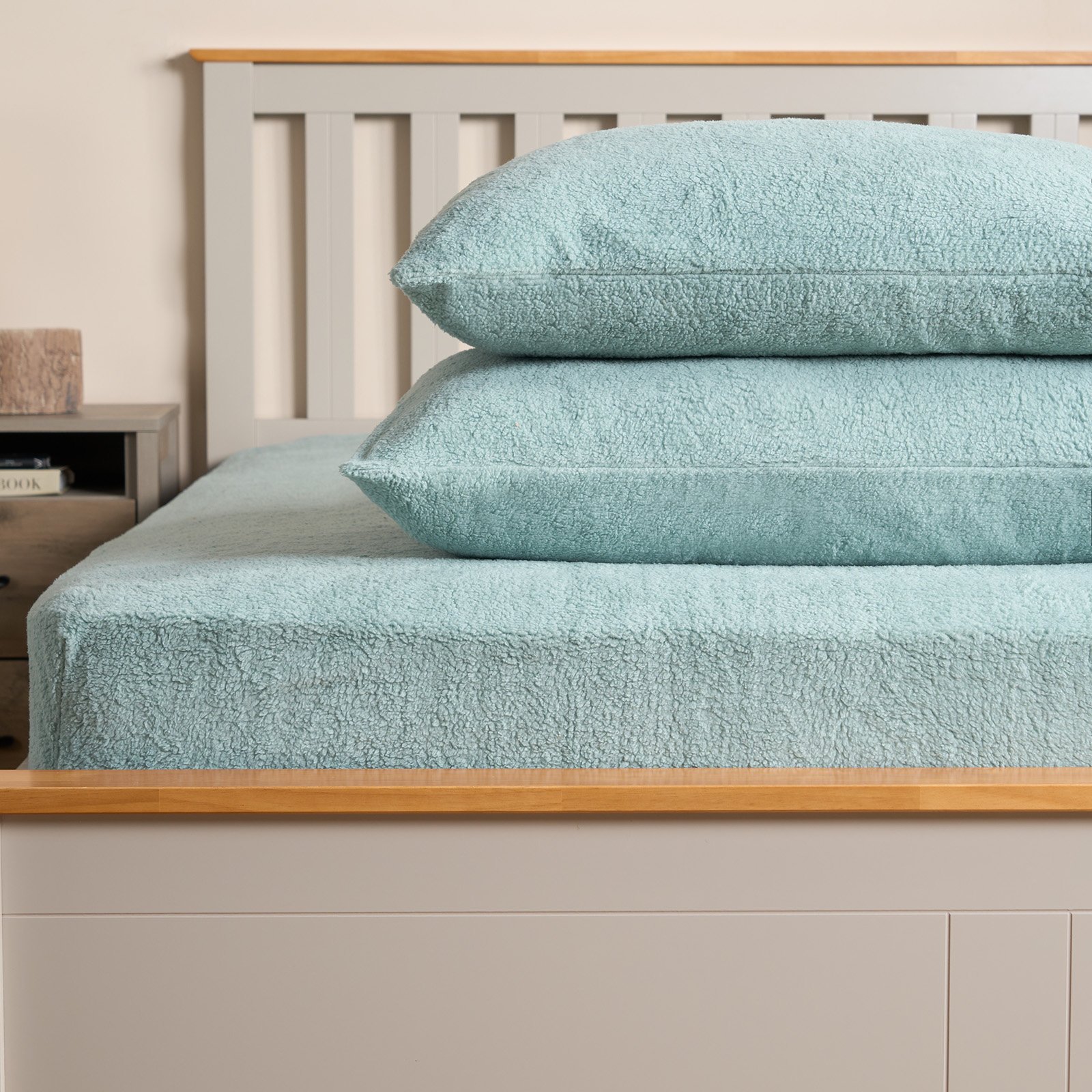 OHS Teddy Fleece Thermal Fitted Bed Sheet Duck Egg - King