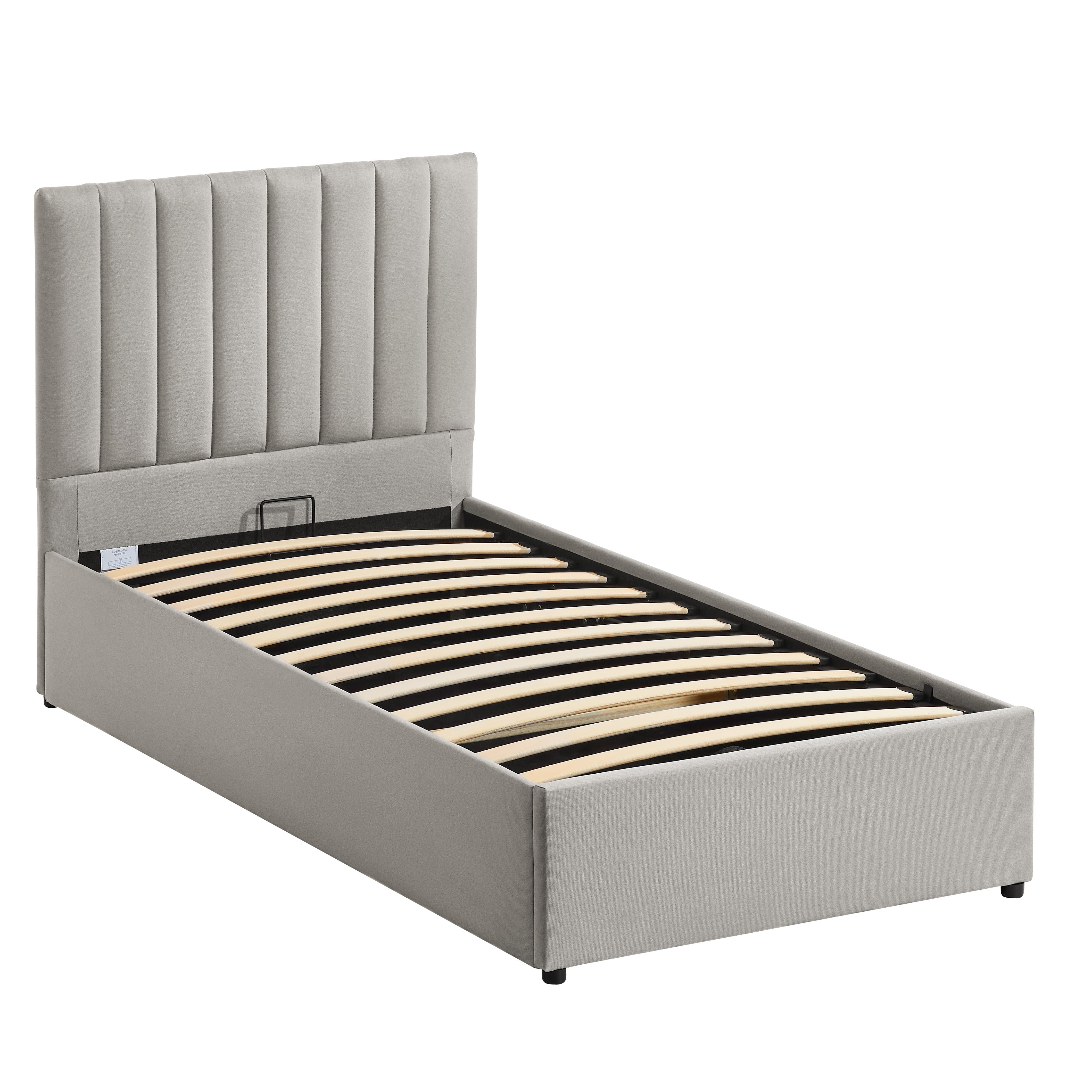 Vida Designs Vellaro Single Ottoman Linen Fabric Bed - Beige