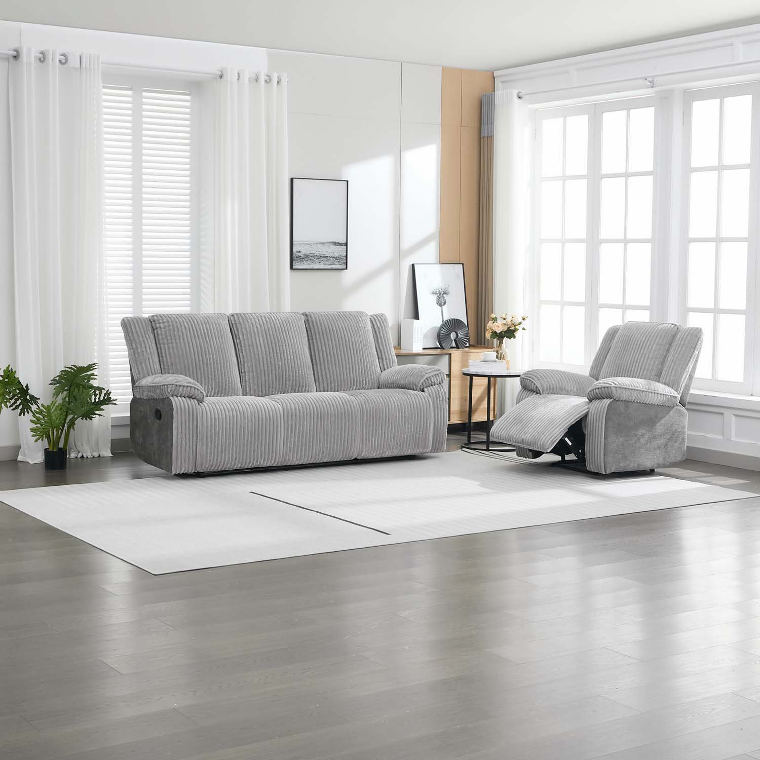 Furniture Online Verona Manual Recliner Cord 3+1 Seater Sofa Set - Grey