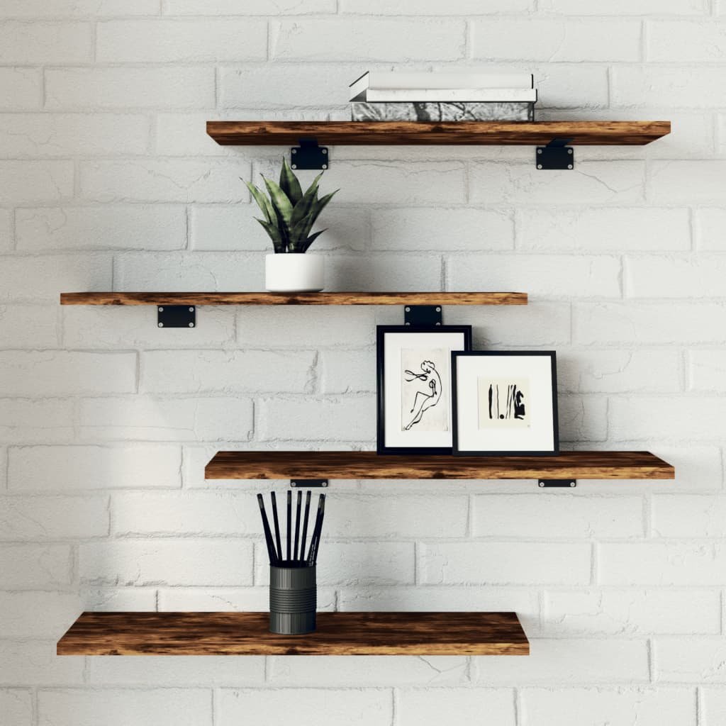 Walplus Pack of 4 Engineered Wood Wall Shelf - Dark Oak - 60 x 20 x 1.5 cm