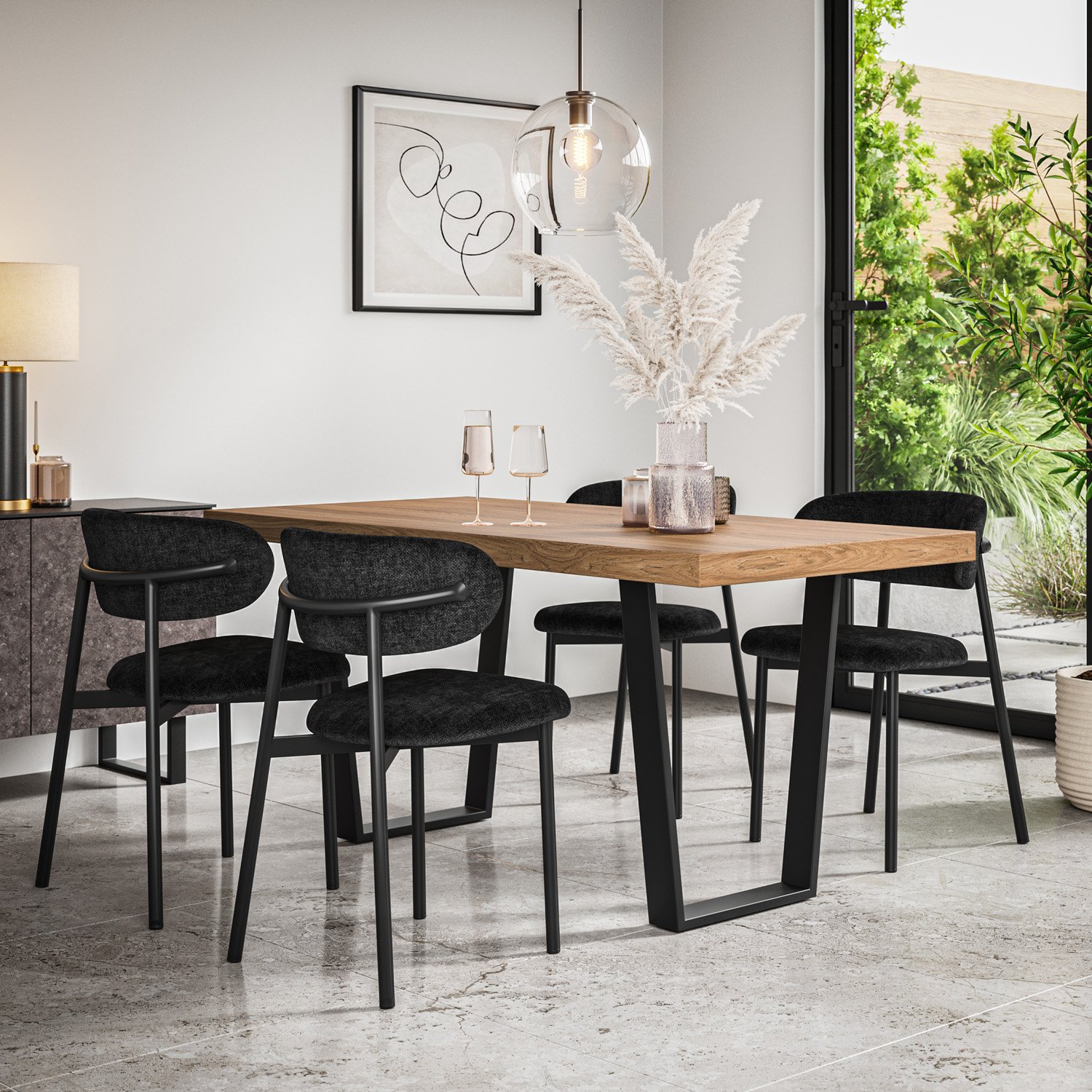 Furniture Online Aria Oak Effect Dining Table & 6 Myla Black Chairs