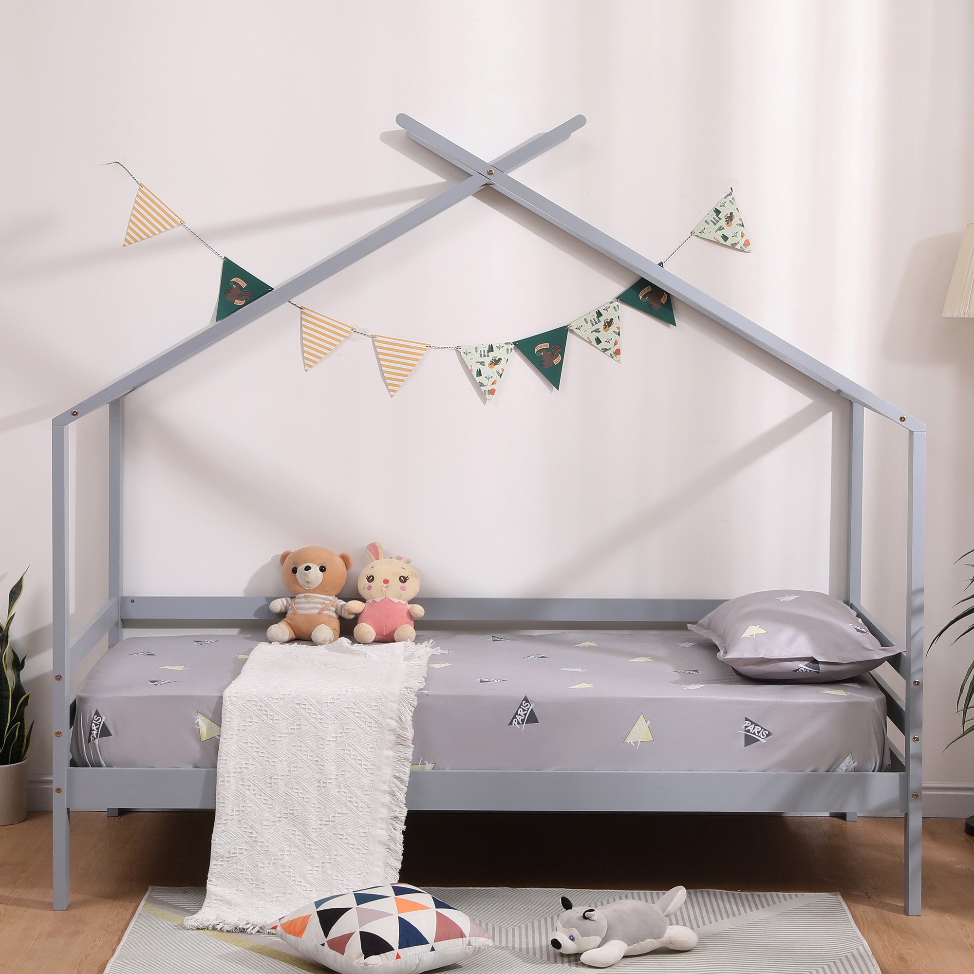 Slumberworks Teddy Kids Childrens Wooden Bed Frame – Grey