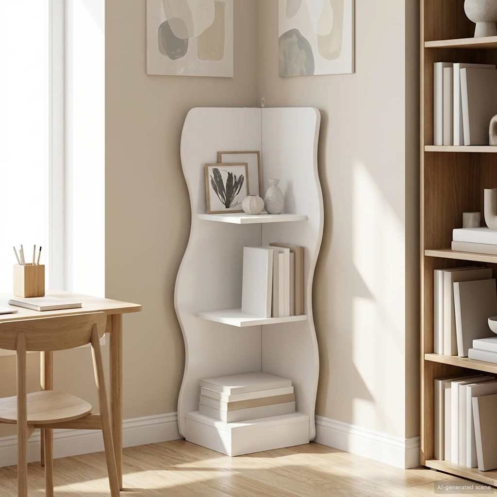 Walplus Engineered Wood Wall Corner Shelf - White - 34 x 33 x 102 cm