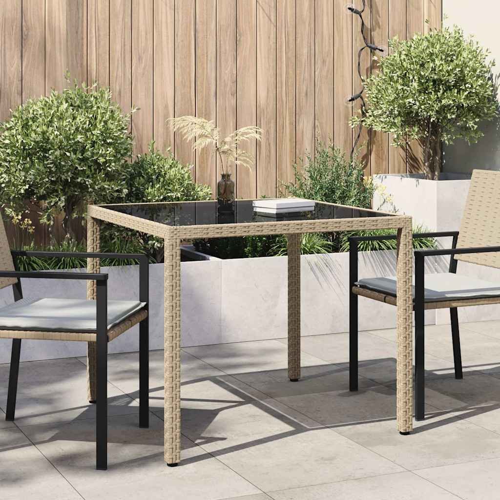 Walplus Poly Rattan Garden Table - Beige - 90 x 90 x 75 cm