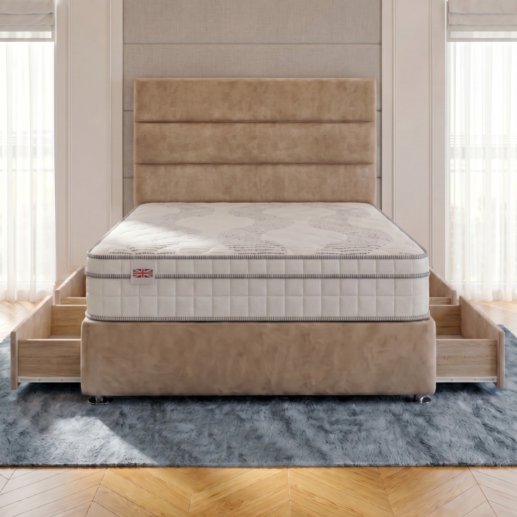 Somnior Regent Velvet King 4 Drawer Pocket Mattress Divan Bed Set - Beige