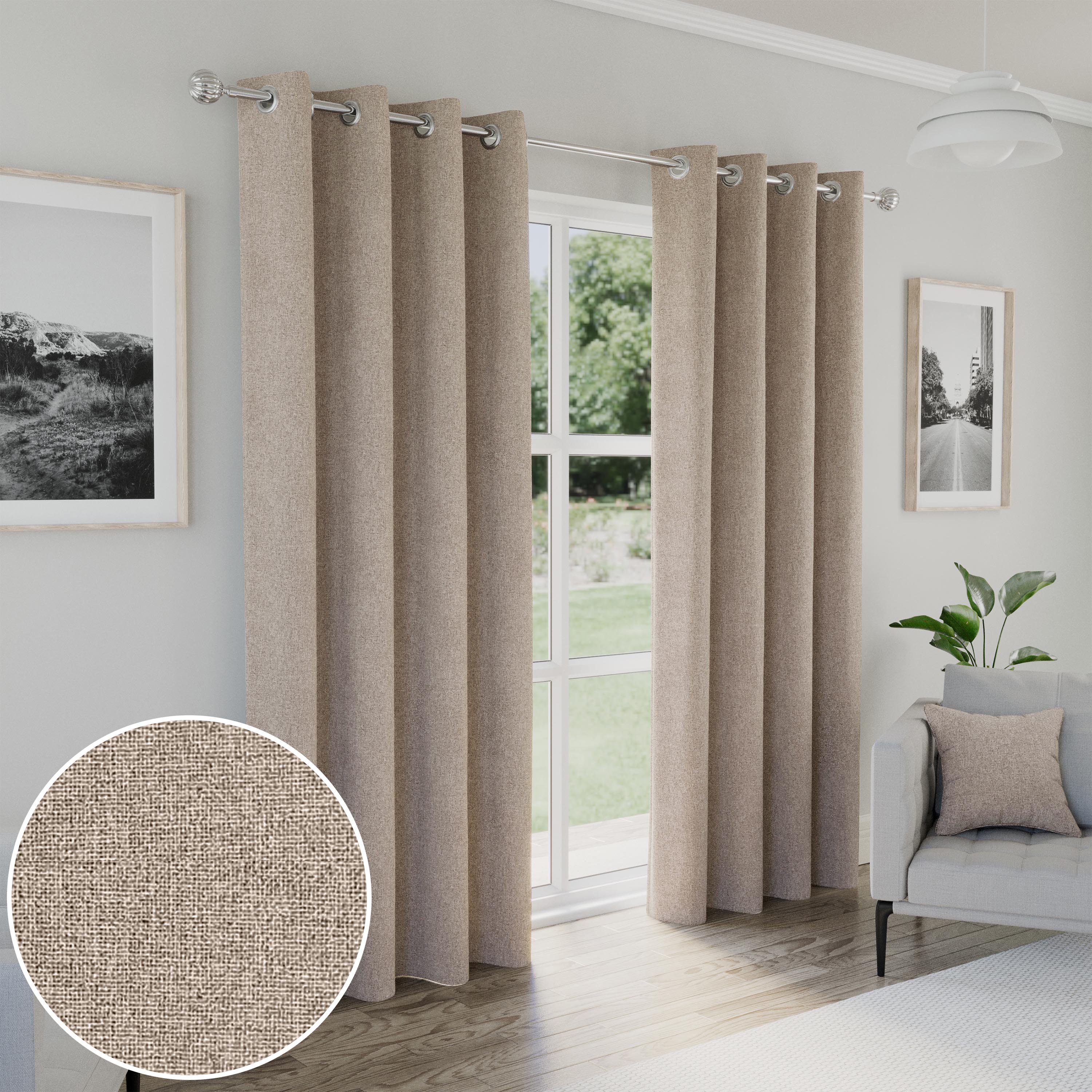 Enhanced Living Austin Eyelet Blackout Thermal Curtains - 117 x 137cm - Natural