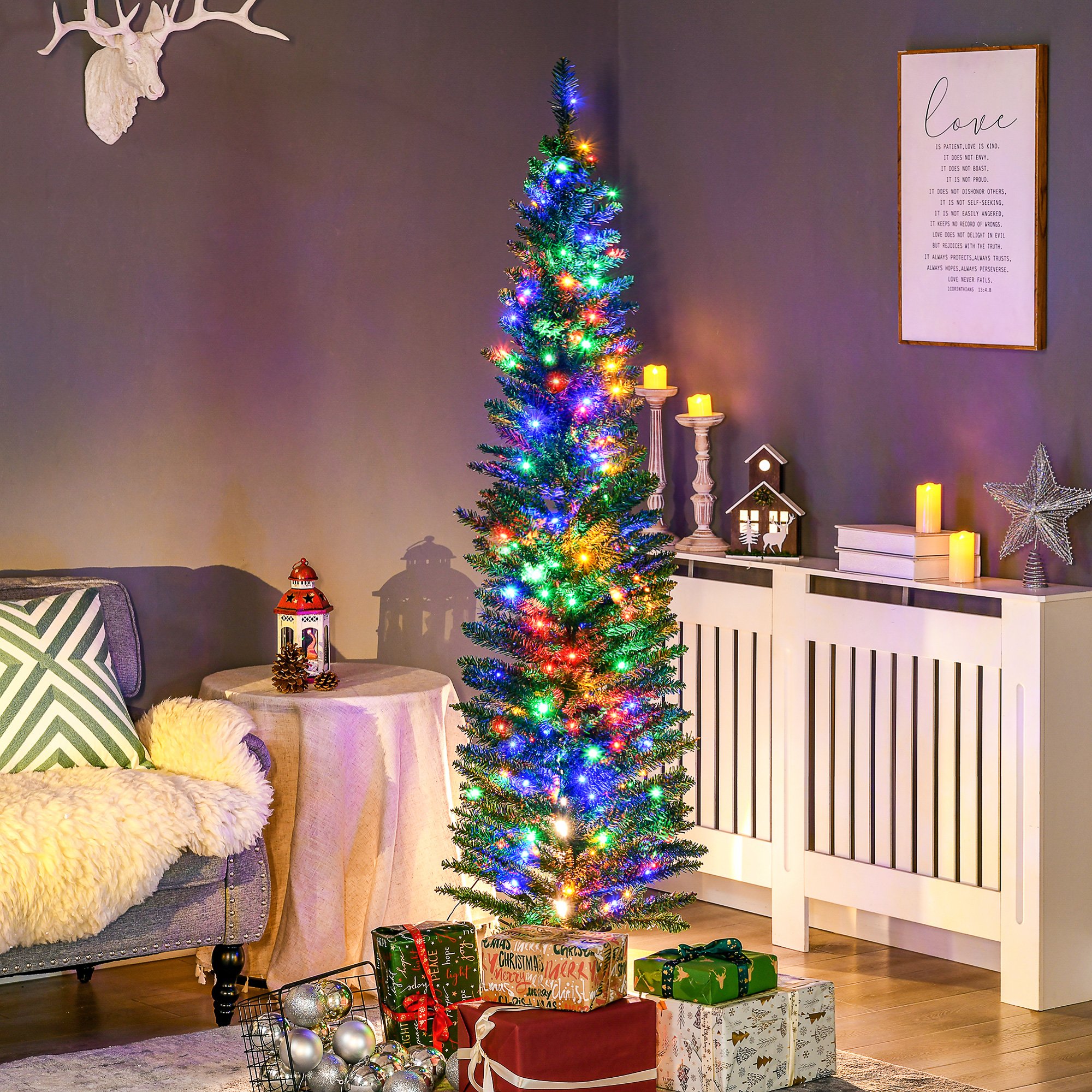 HOMCOM 6ft Pre-Lit Christmas Tree with 150 Colourful LEDs - Green