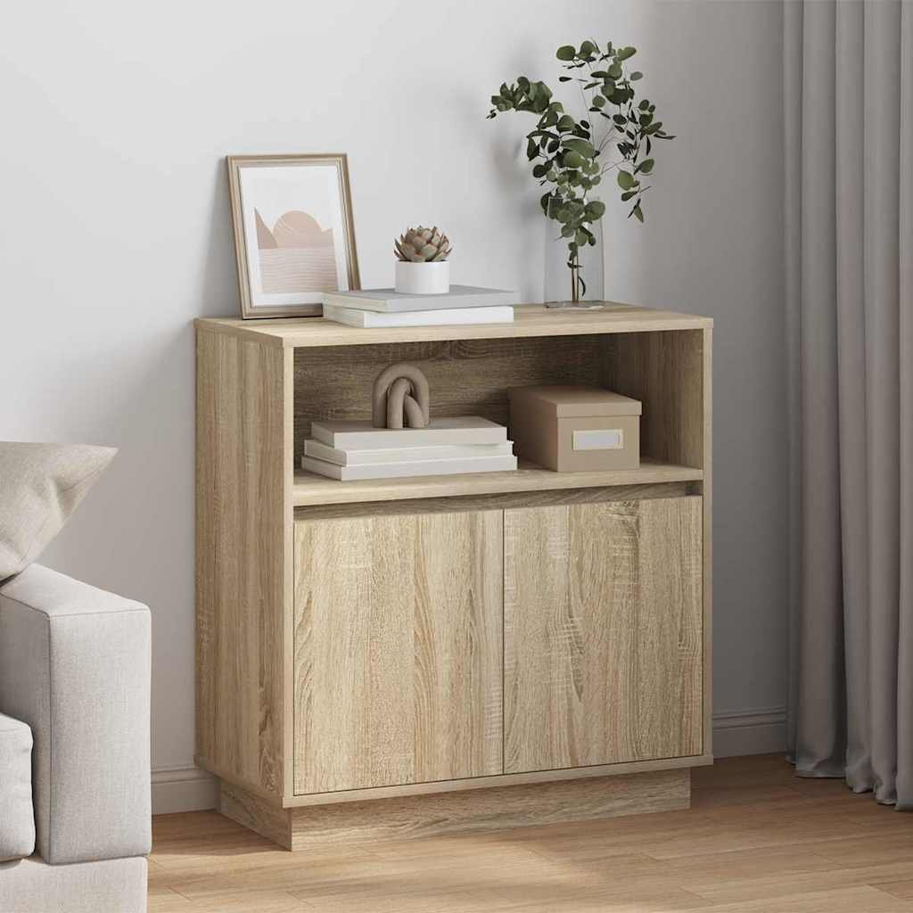 Walplus Engineered Wood LED Sideboard - Light Oak - 71 x 34.5 x 75 cm