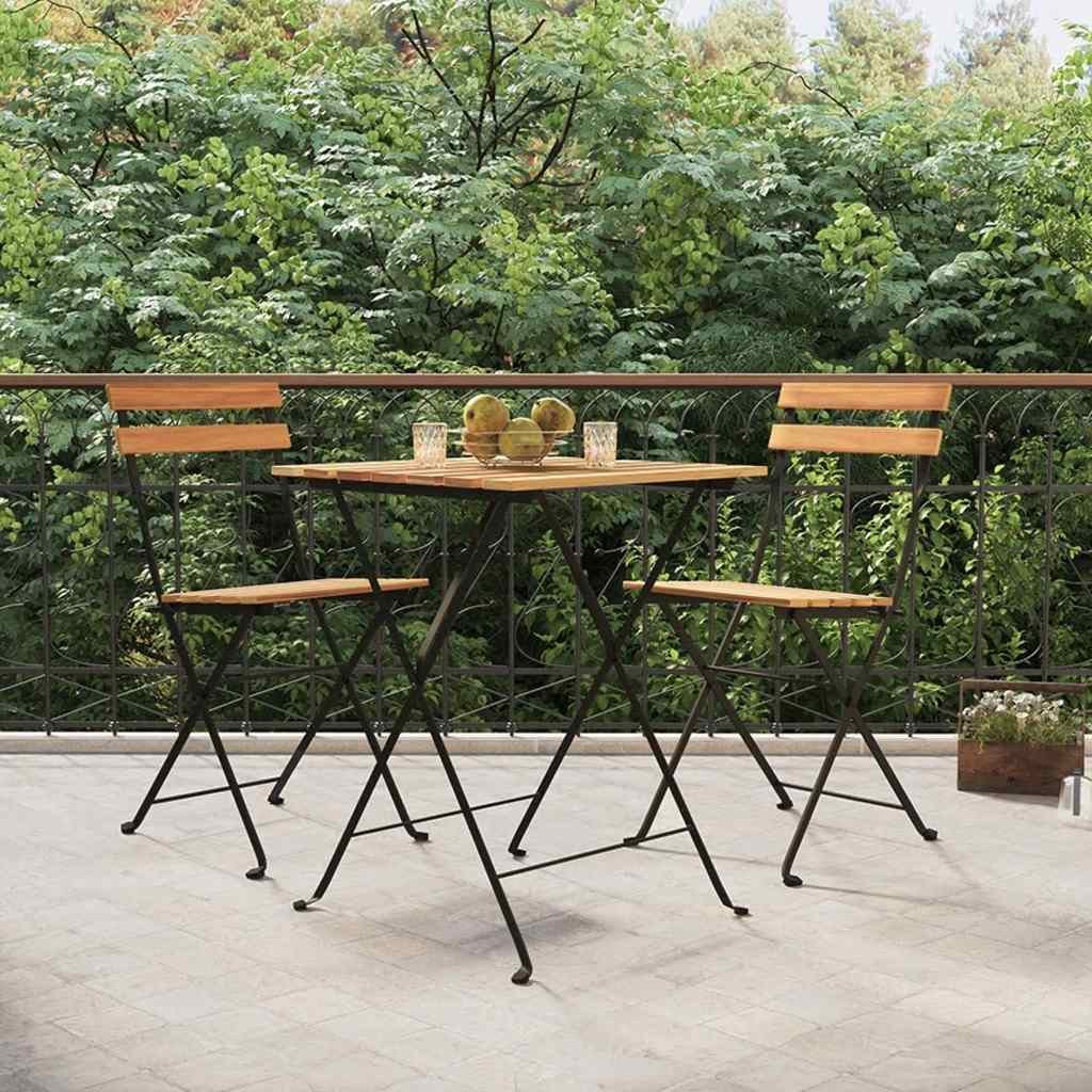 Walplus 3 Piece Solid Teak Wood Folding Bistro Set - Brown - 39 x 45 x 79 cm