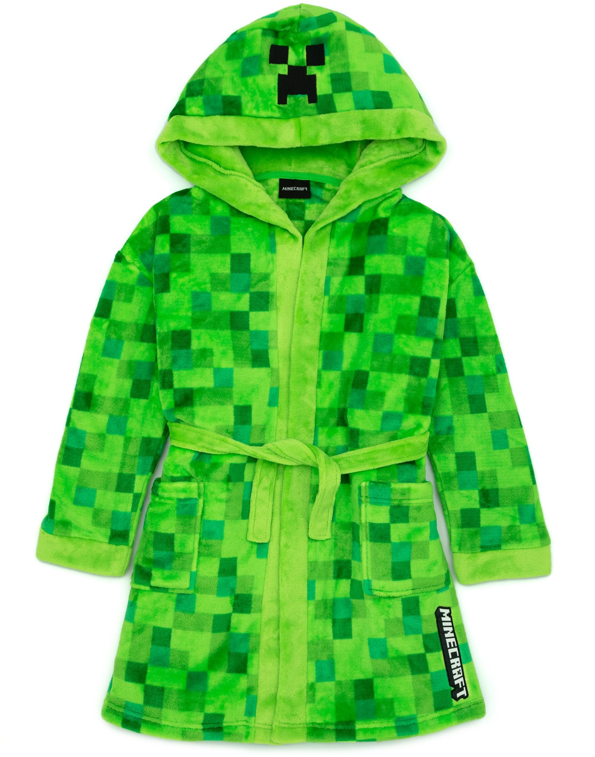 Minecraft Pixel Creeper Novelty Print Kids Unisex Bathrobe 13-14 Years - Green