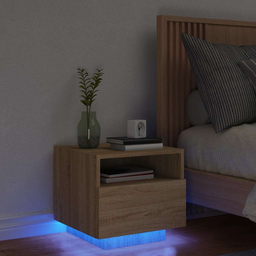Walplus LED Engineered Wood Bedside Cabinet - Light Oak - 40 x 39 x 37 cm