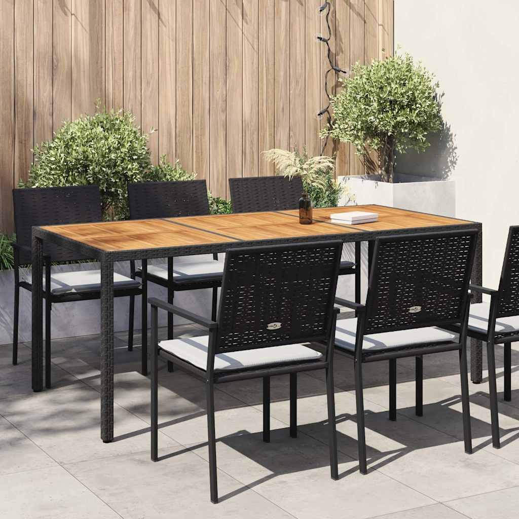 Walplus Poly Rattan Garden Table and Acacia - Black - 190 x 90 x 75 cm
