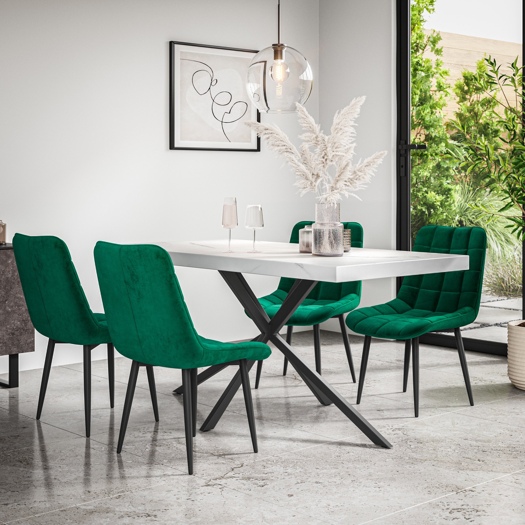 Furniture Online Donni Nova Marble Effect Dining Table & 6 Green Chairs