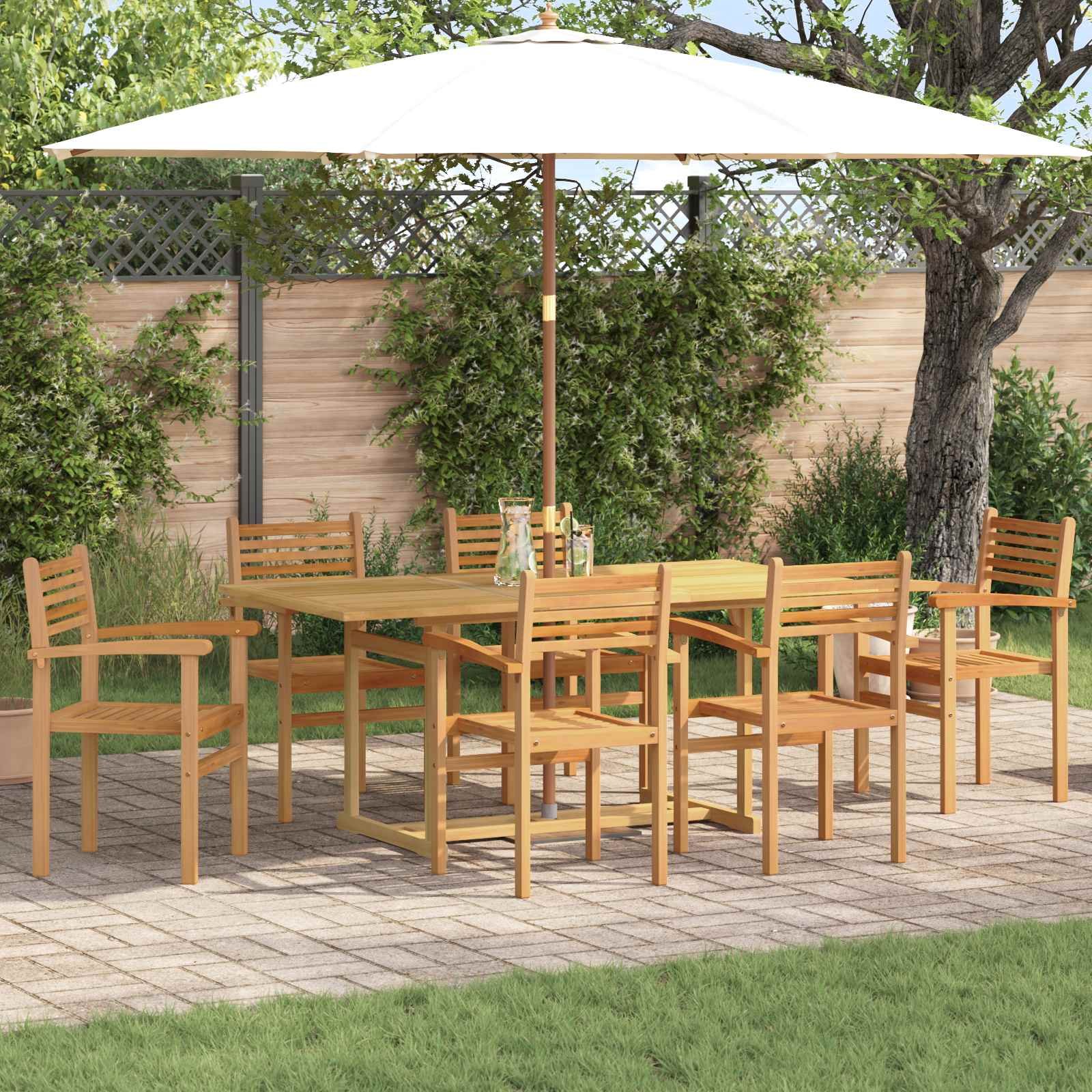 Walplus 7 Piece Solid Teak Wood Garden Dining Set - Brown - 180 x 90 x 75 cm