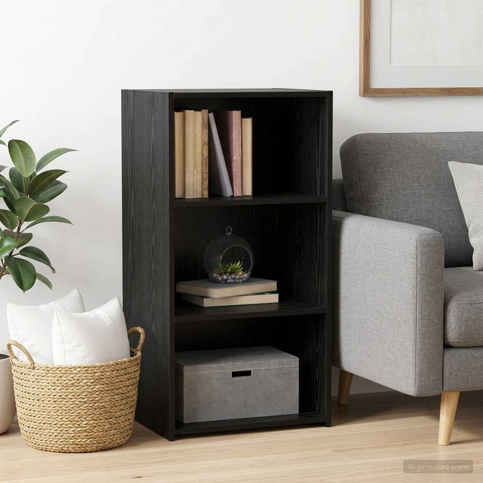 Walplus 2 Shelf Rectangular Sideboard - Black Oak - 50 x 41 x 93 cm