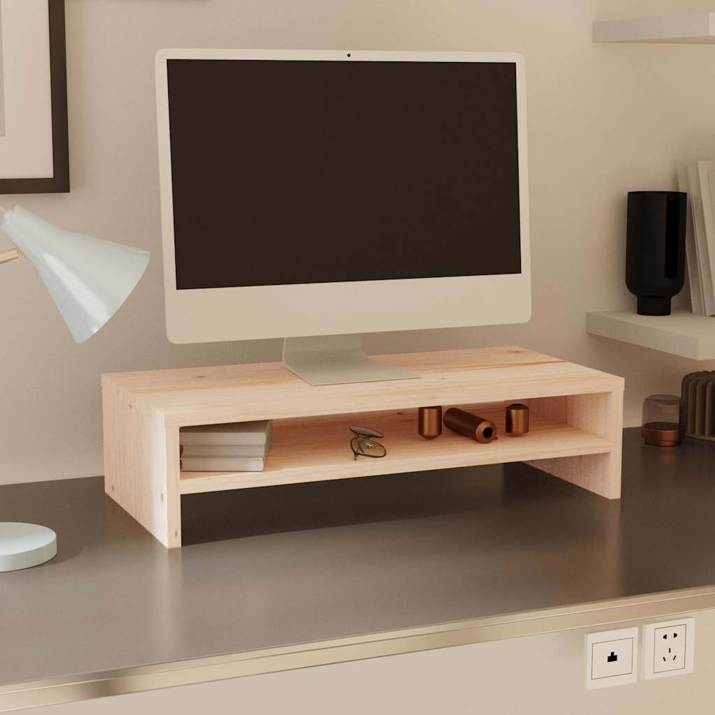 Walplus Solid Pine Wood Monitor Stand - Brown - 50 x 24 x 13 cm