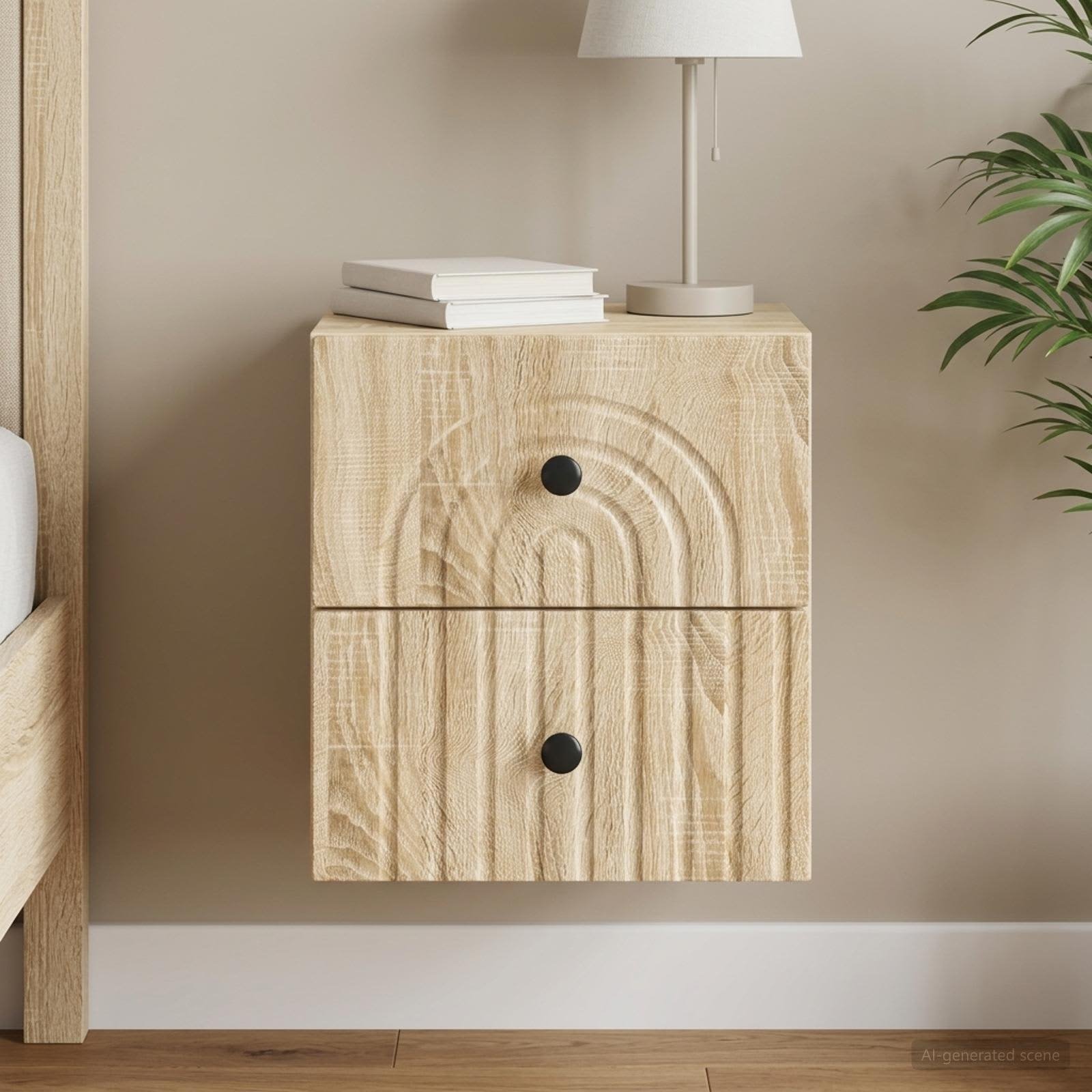 Walplus Wall Mounted Bedside Cabinet - Sonoma Oak - 33 x 34.5 x 40 cm