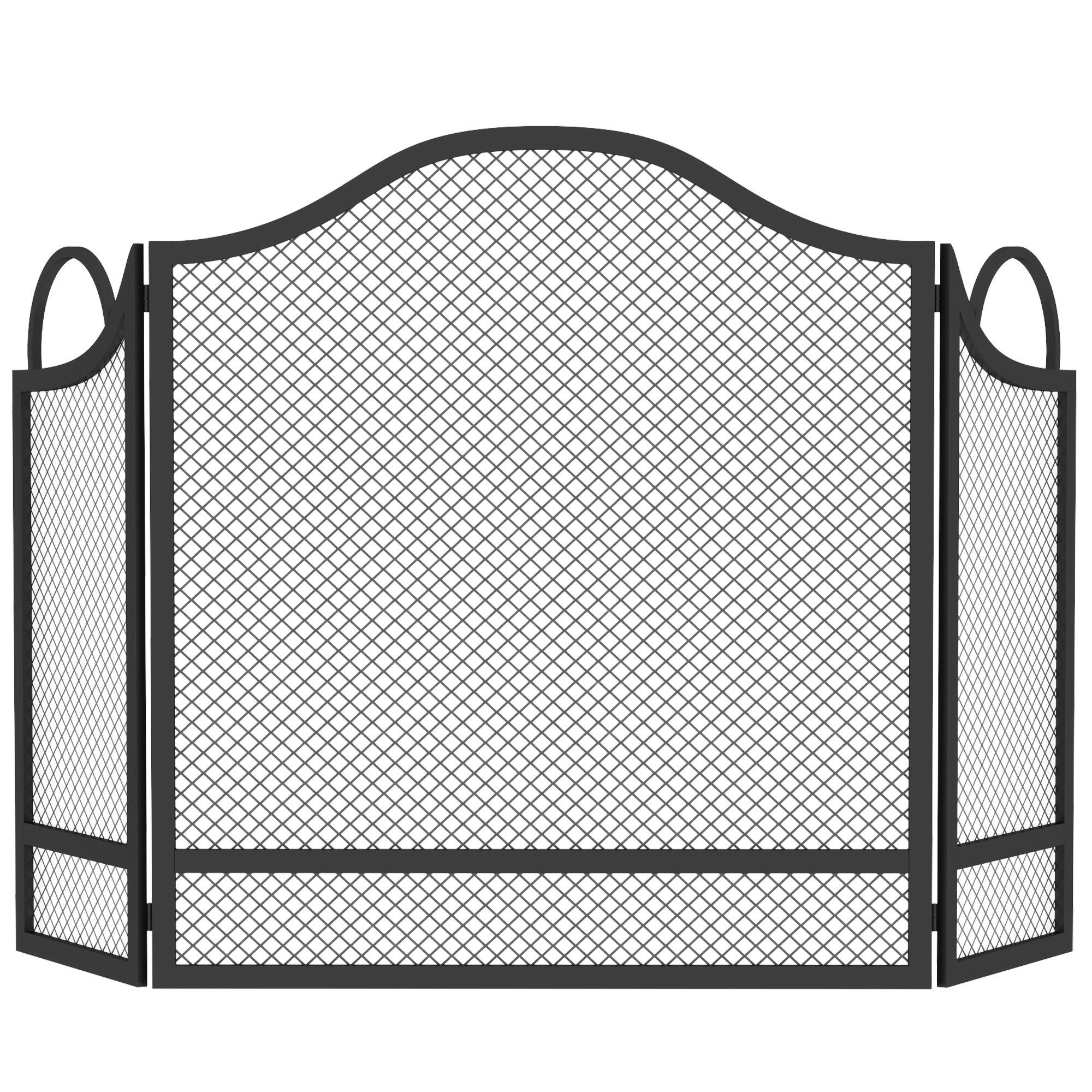 HOMCOM Floral 3Panel Folding Fireplace Screen with Spark Guard - Black