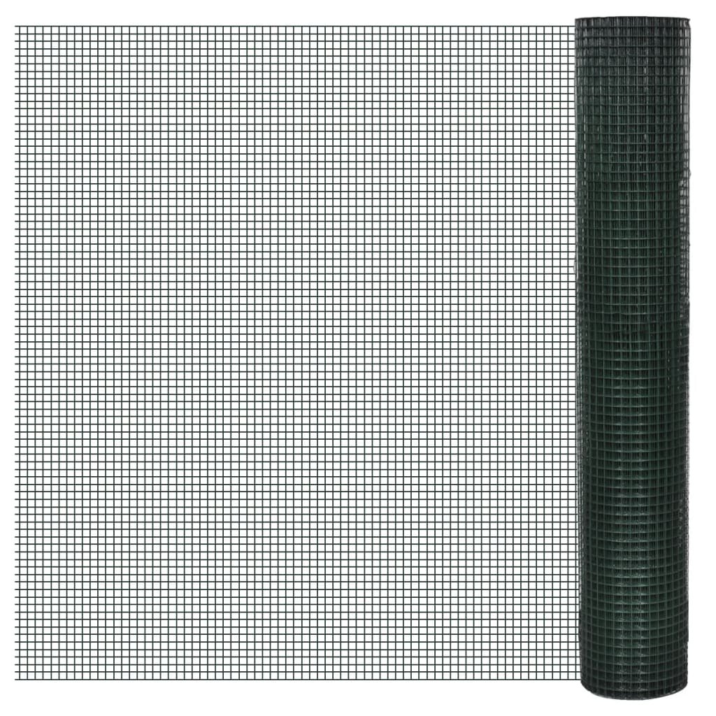 Walplus Steel Chicken Wire Fence Galvanised with PVC Coating - Green - 10 x 1 m