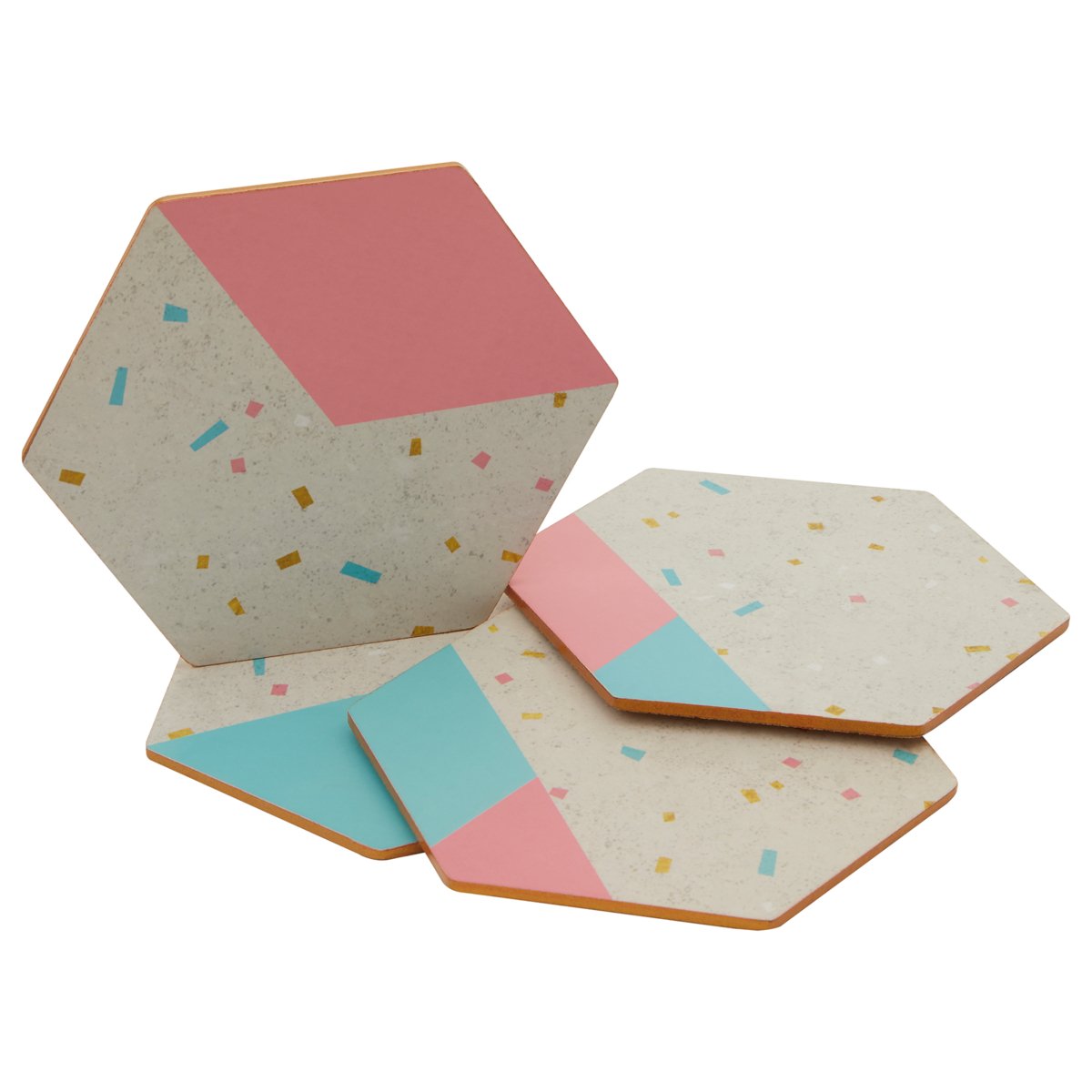 Orsina Set Of 4 Mimo Hexagonal Cork Coasters - Assorted
