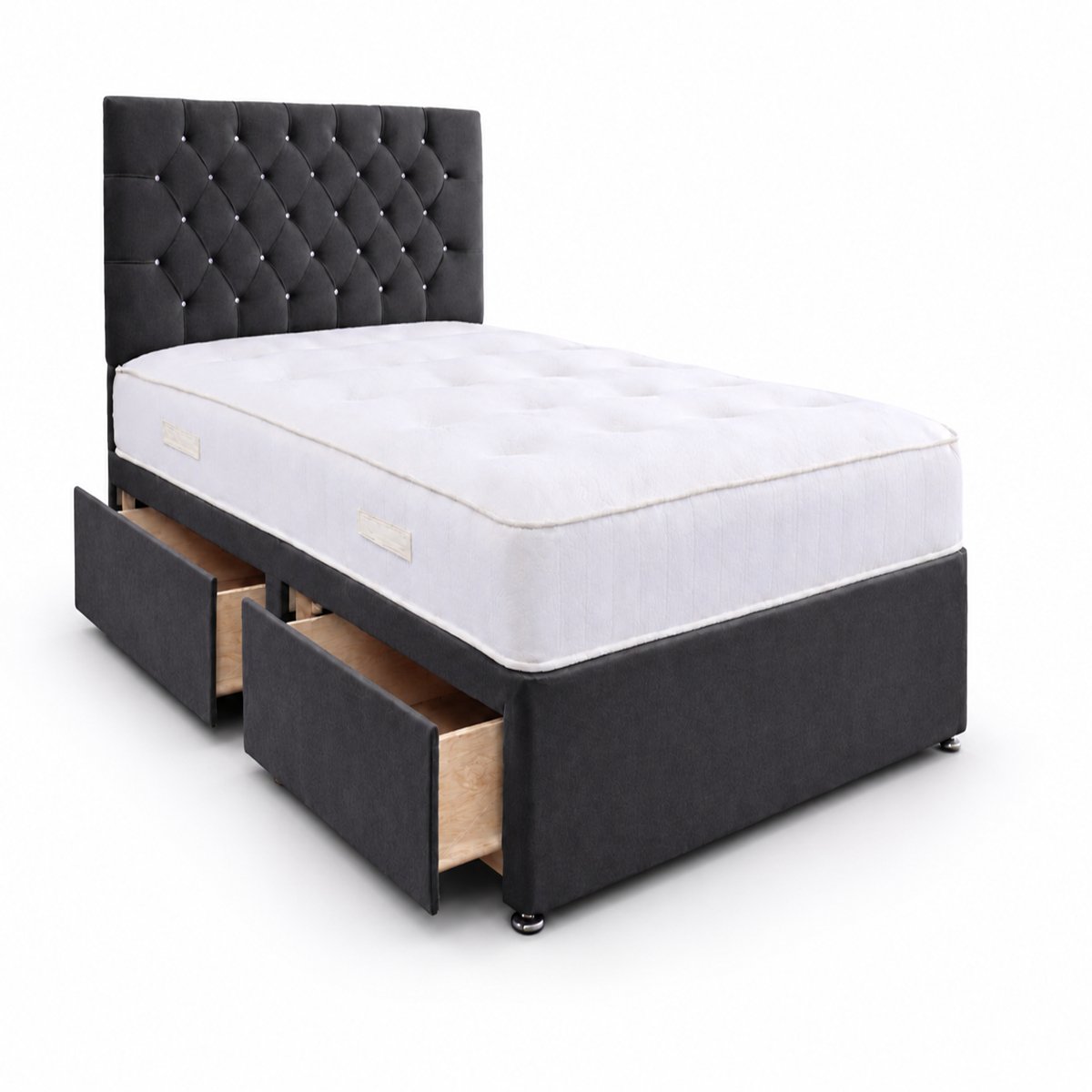 Comfy Deluxe 3ft Single       2 Drawer Velvet  Divan Bed Set -  Grey