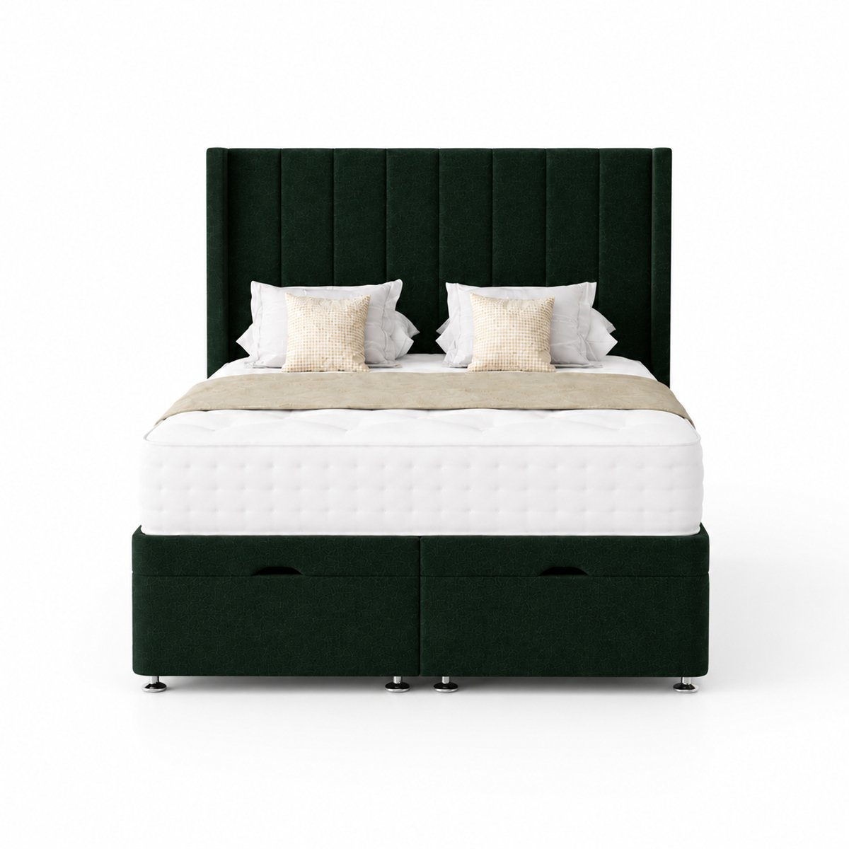 Comfy Deluxe Ameila Wing 4ft Small Double  End Lift Ottoman Bed Set - Green