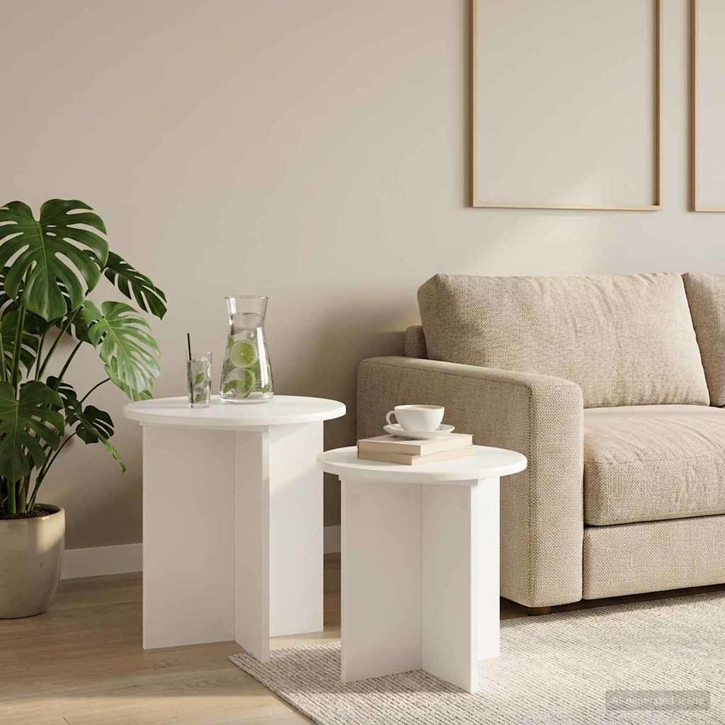 Walplus Pack of 2 Storage Engineered Wood Side Table - White - 45 x 45 cm