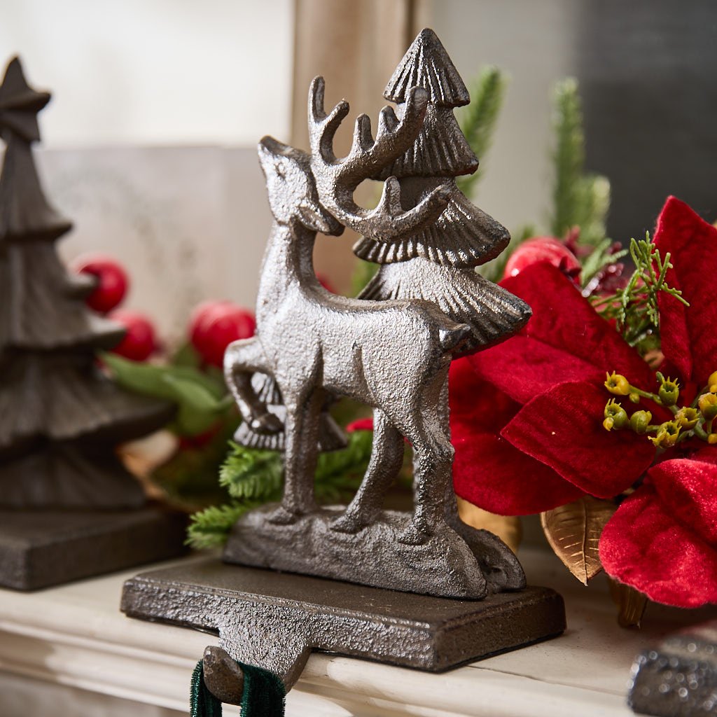 Dibor Cast Iron Reindeer Forest Stocking Holder - Brown