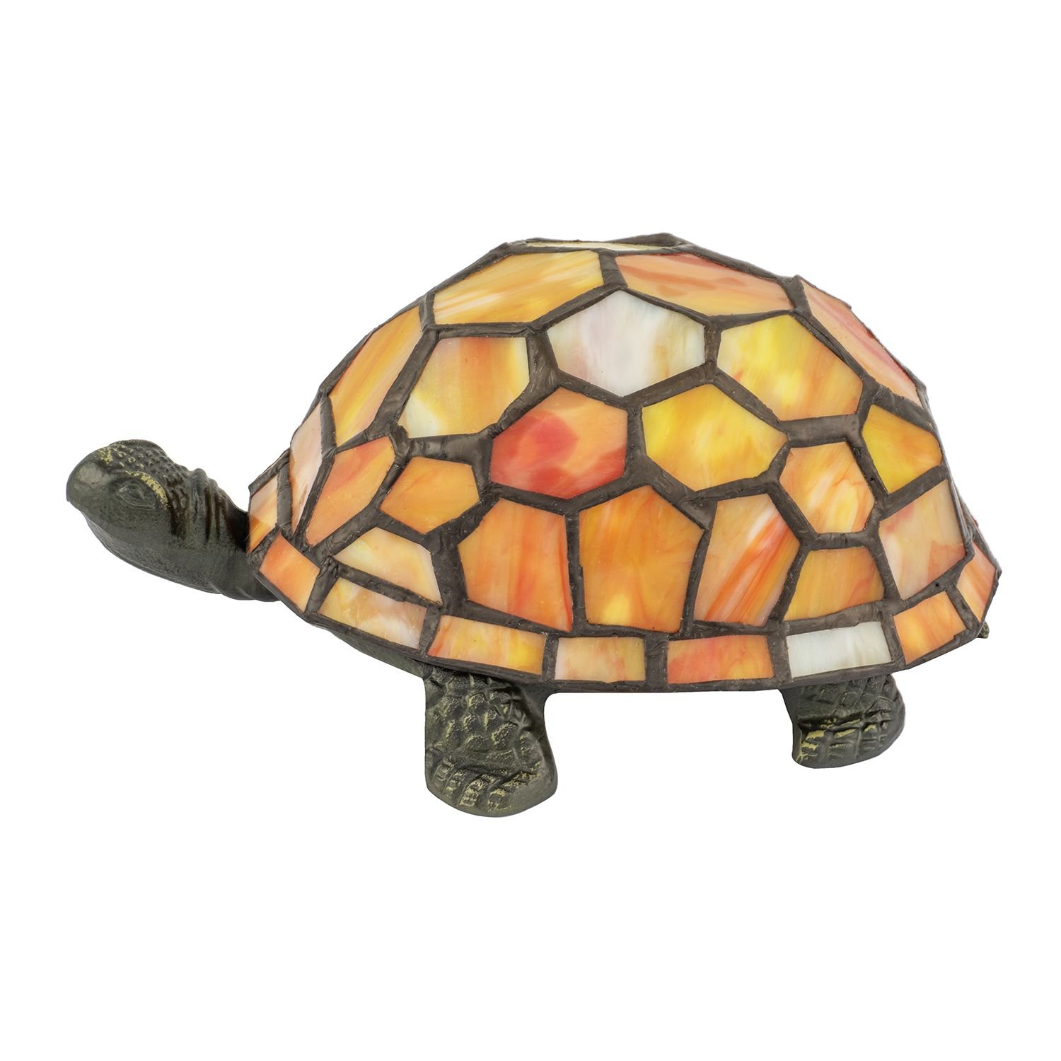 Happy Homewares Quirky Orange and Amber Stained Glass Tiffany Table Lamp - 19cm