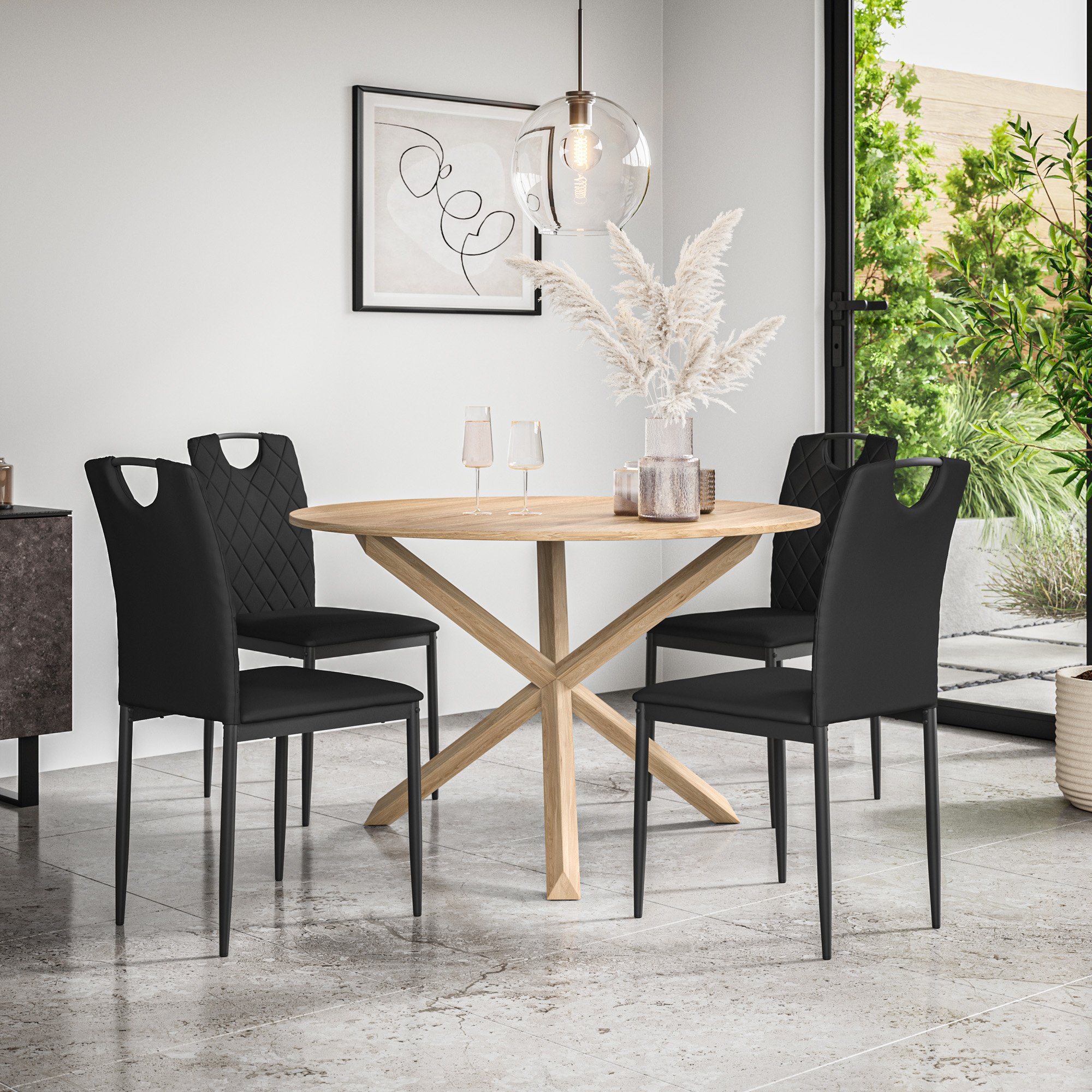 Furniture Online Malvern Monza Oak Table Dining Table & 4 Black Chairs
