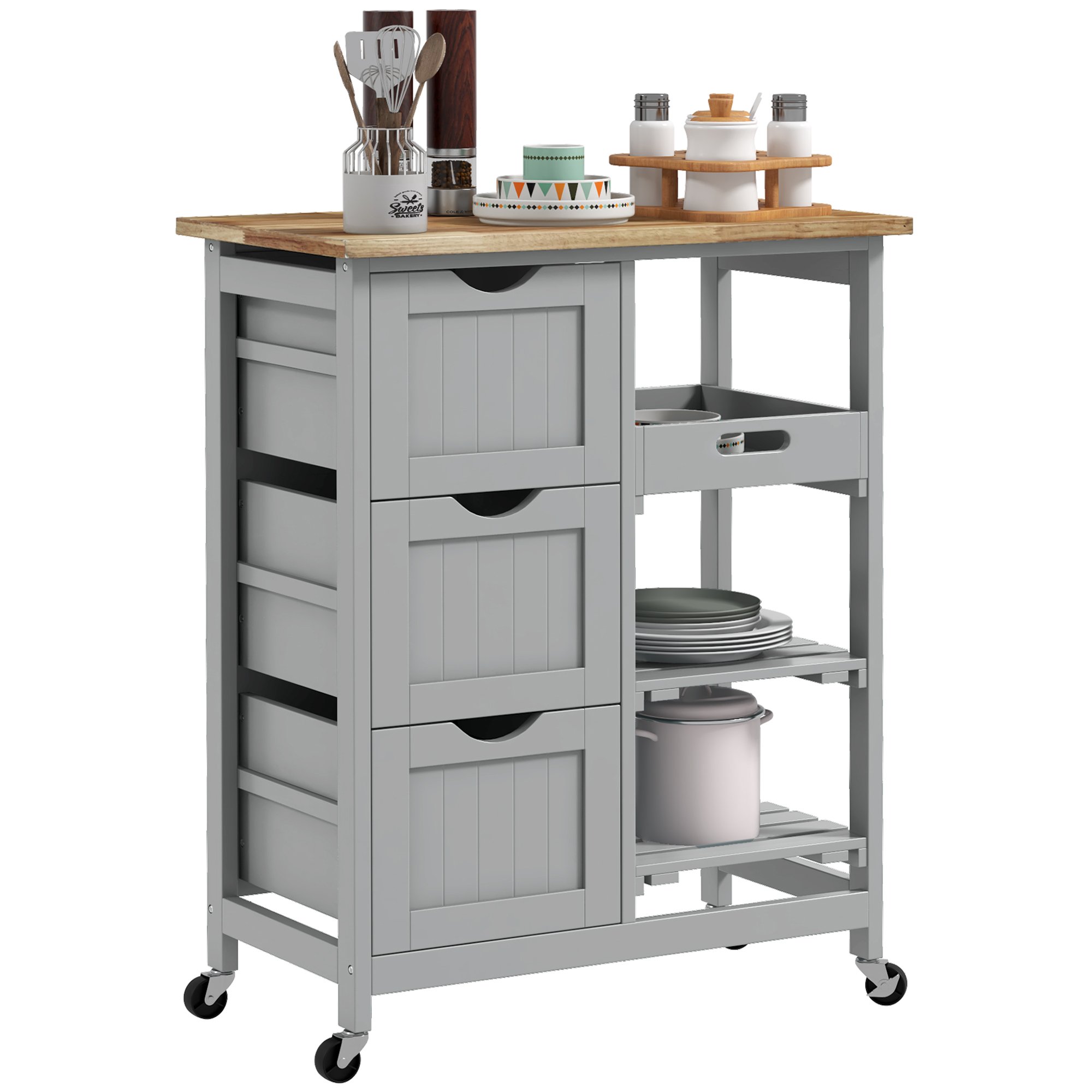 HOMCOM Rolling Kitchen Island Cart - Grey