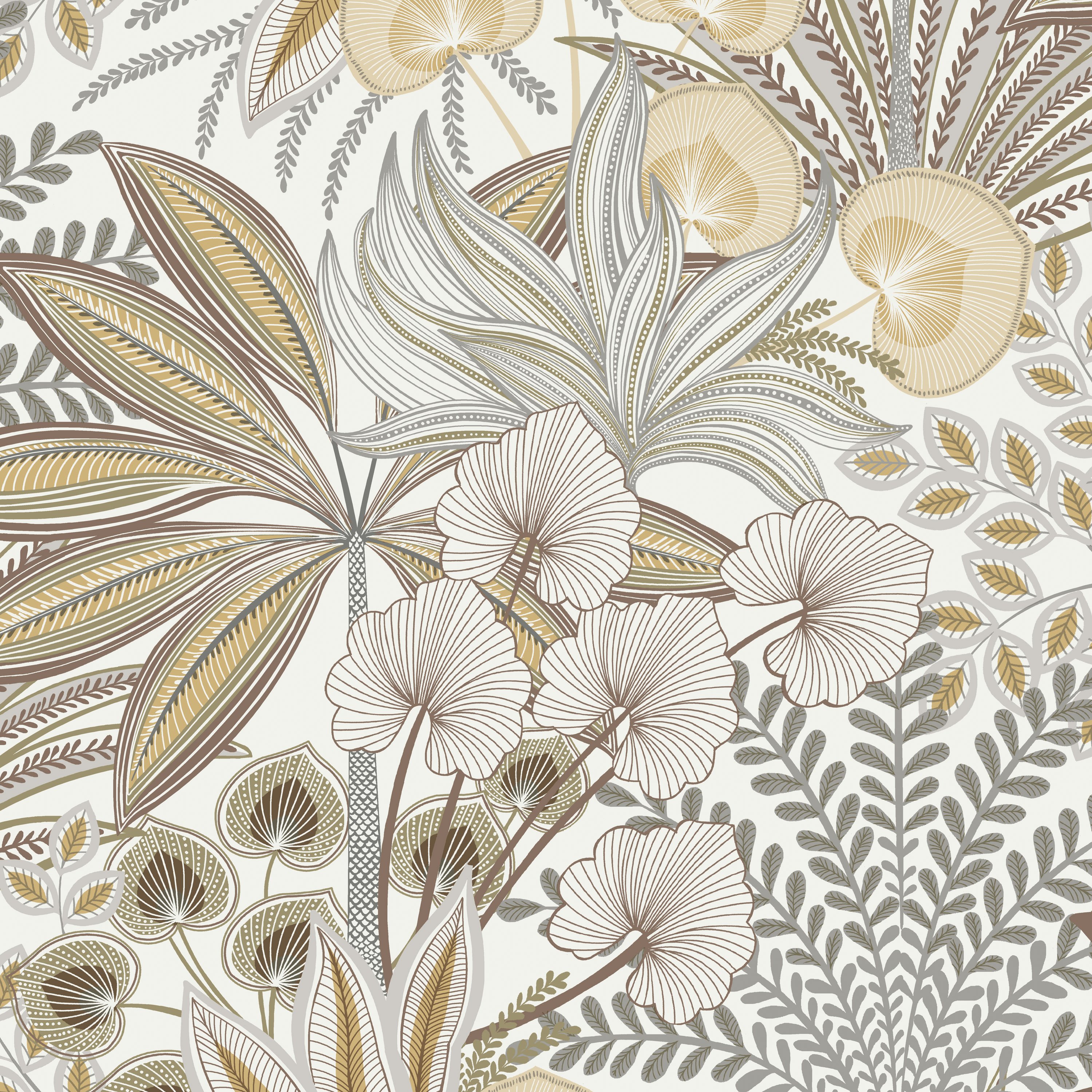 Grandeco Jody Retro Jungle Botanical Textured Wallpaper - Neutral Grey
