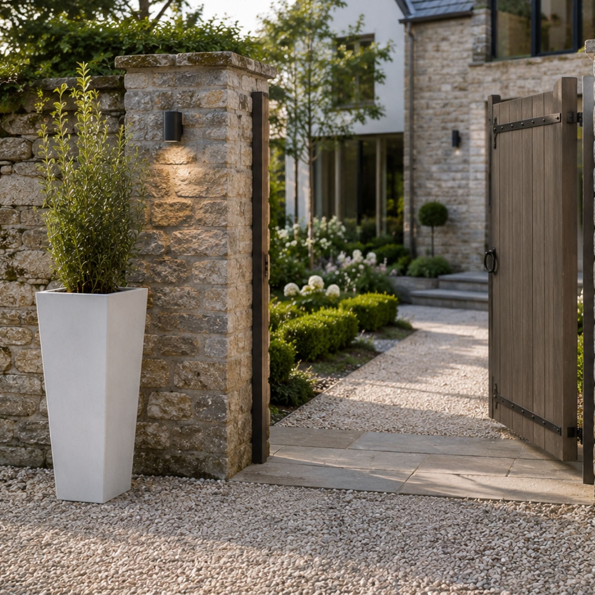 Fargro Home and Garden 80L Polystone Tall Tapered Square Pot - Stone White