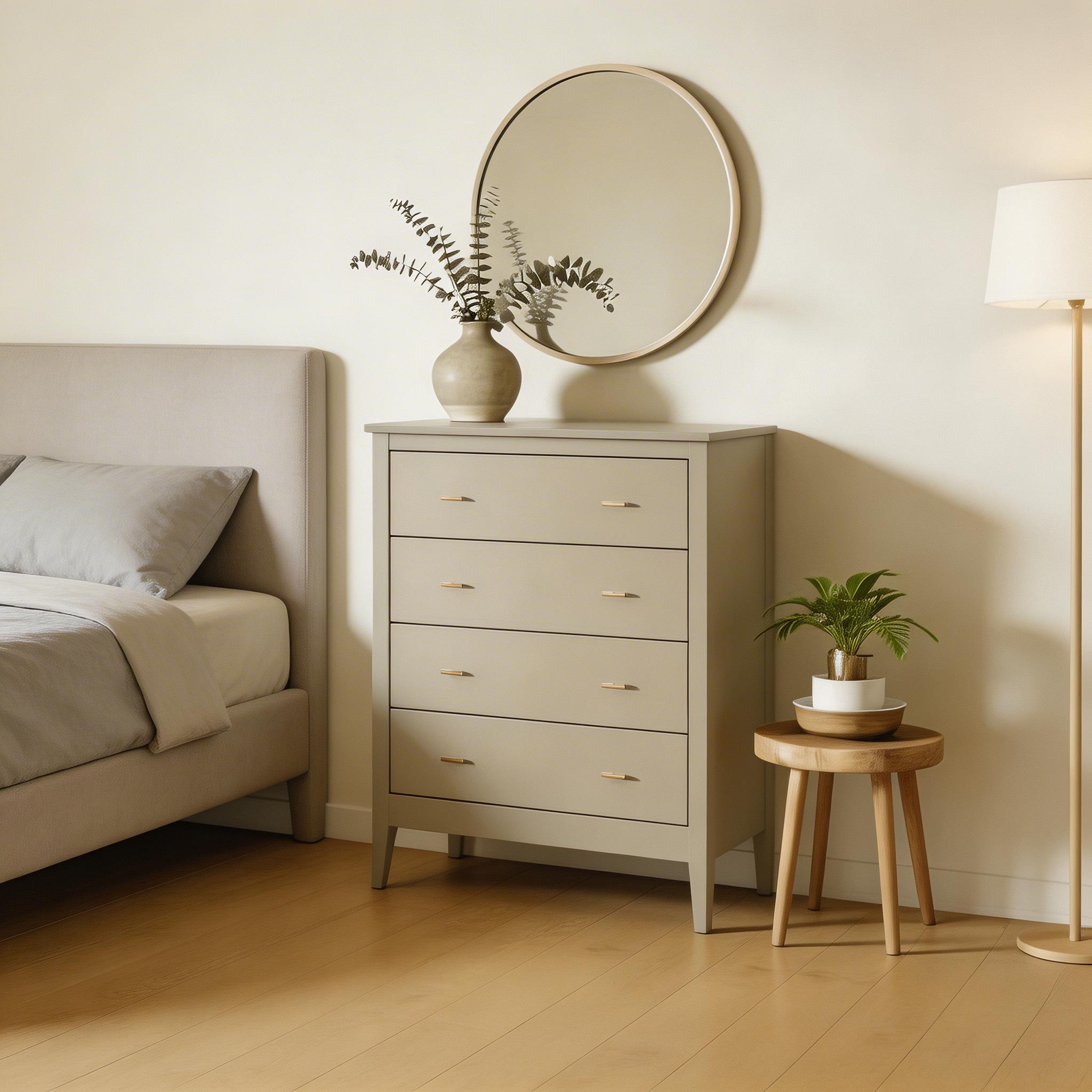 Home Source Grace 4 Drawer Chest with Gold Handles - Greige