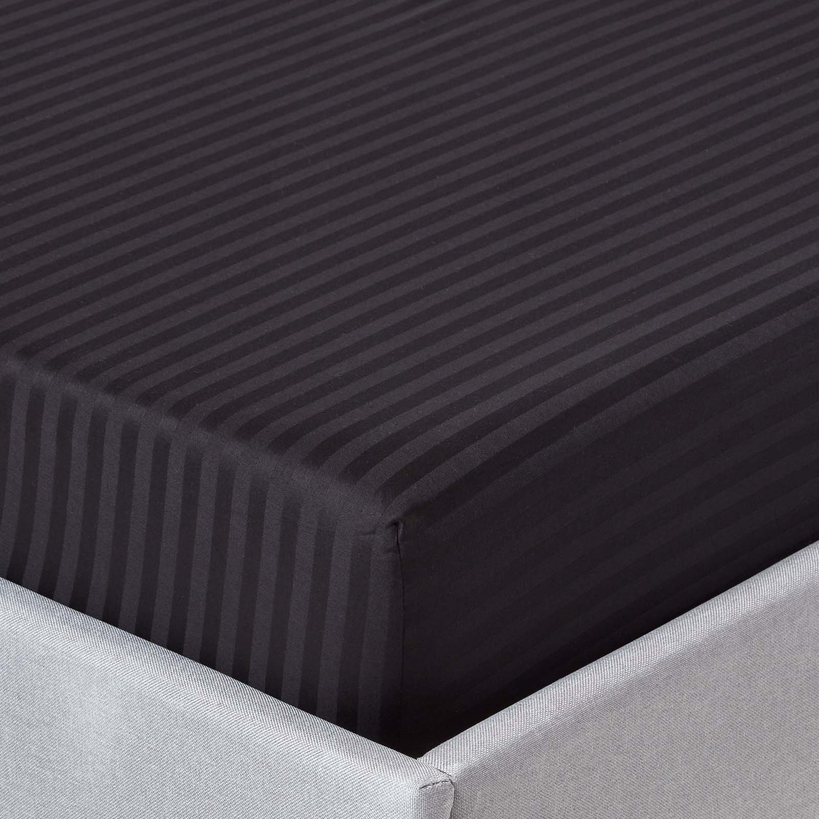 Homescapes Egyptian Cotton Black Satin Stripe Fitted Sheet - Double