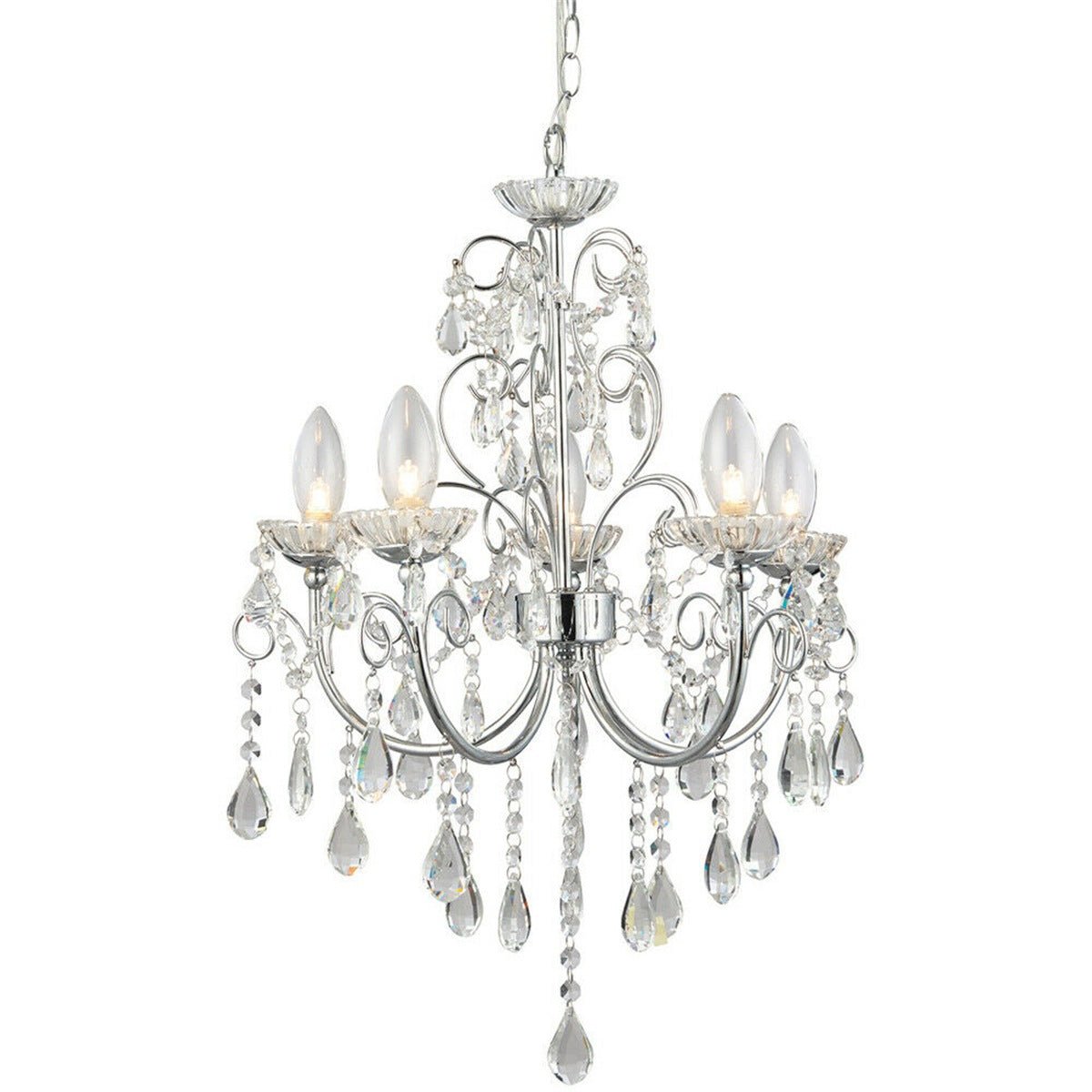 Loops Direct 49cm Diameter Steel and Crystal Ceiling Pendant Light - Chrome