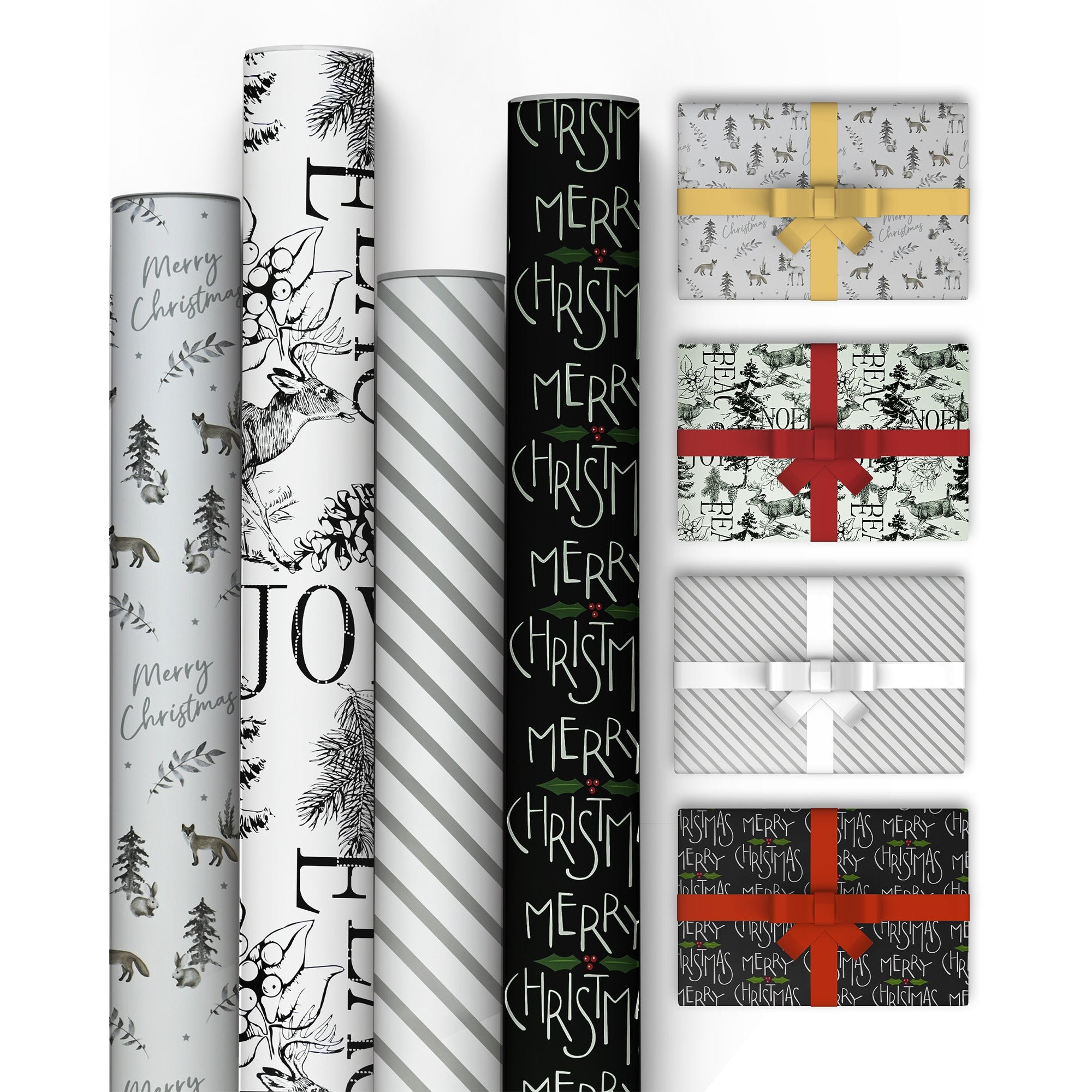 Kraft & Co Pack of 4 69cm x 8m Christmas Wrapping Paper Rolls - Grace