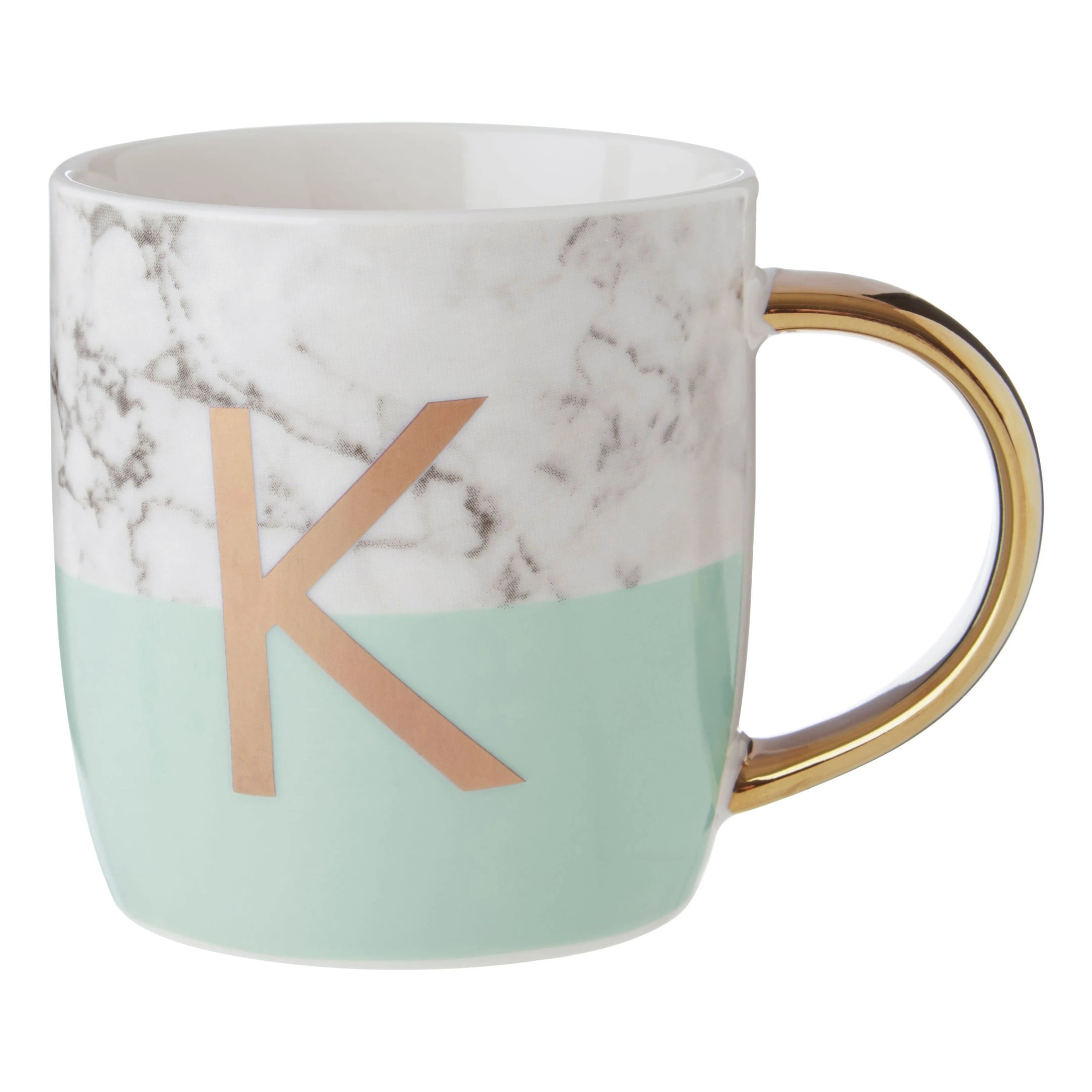 Orsina Frosted Deco K Marble Effect Monogram Mug – Green
